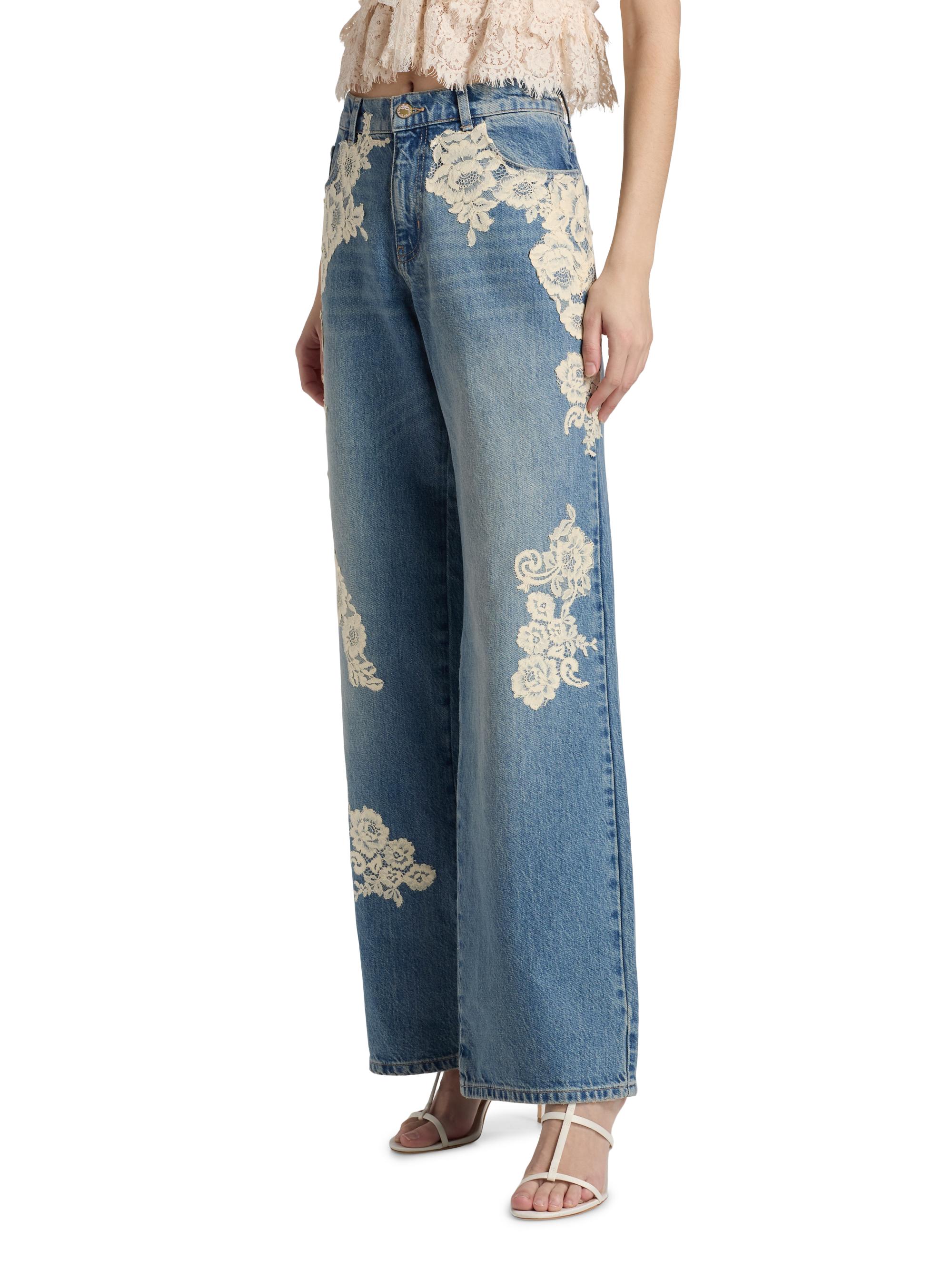 Bambie Lace-Appliqué Wide-Leg Jeans