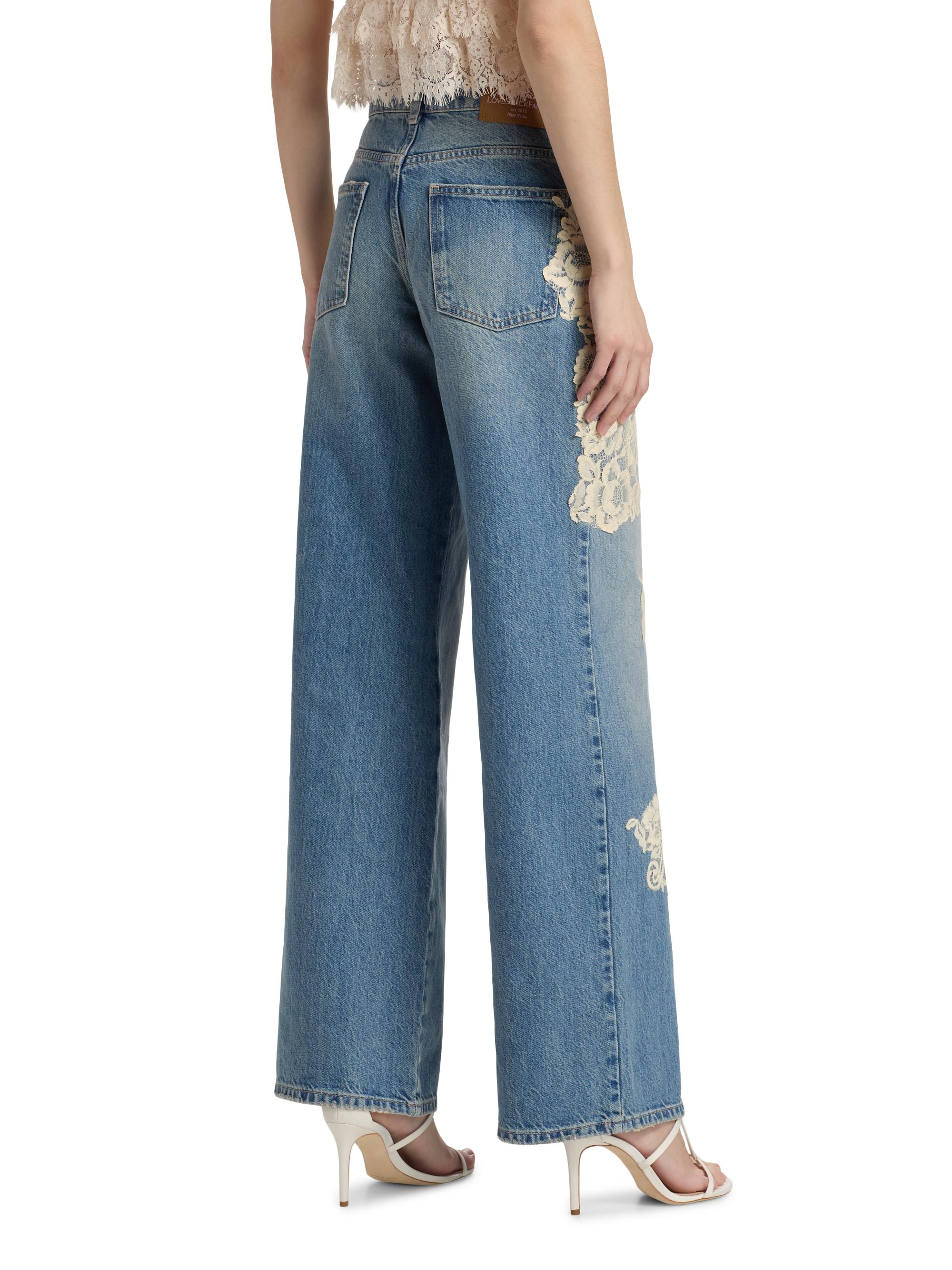 Bambie Lace-Appliqué Wide-Leg Jeans