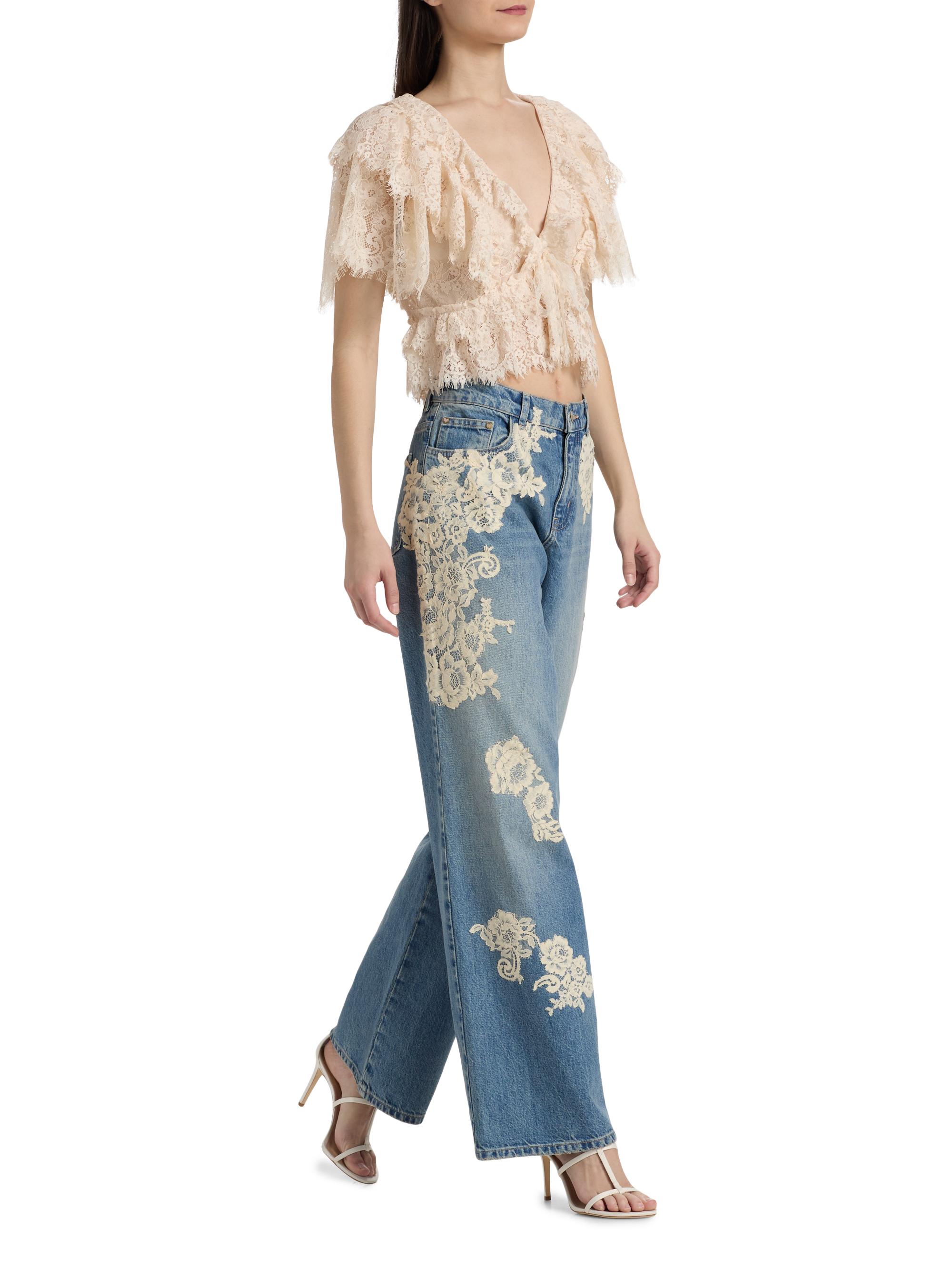 Bambie Lace-Appliqué Wide-Leg Jeans