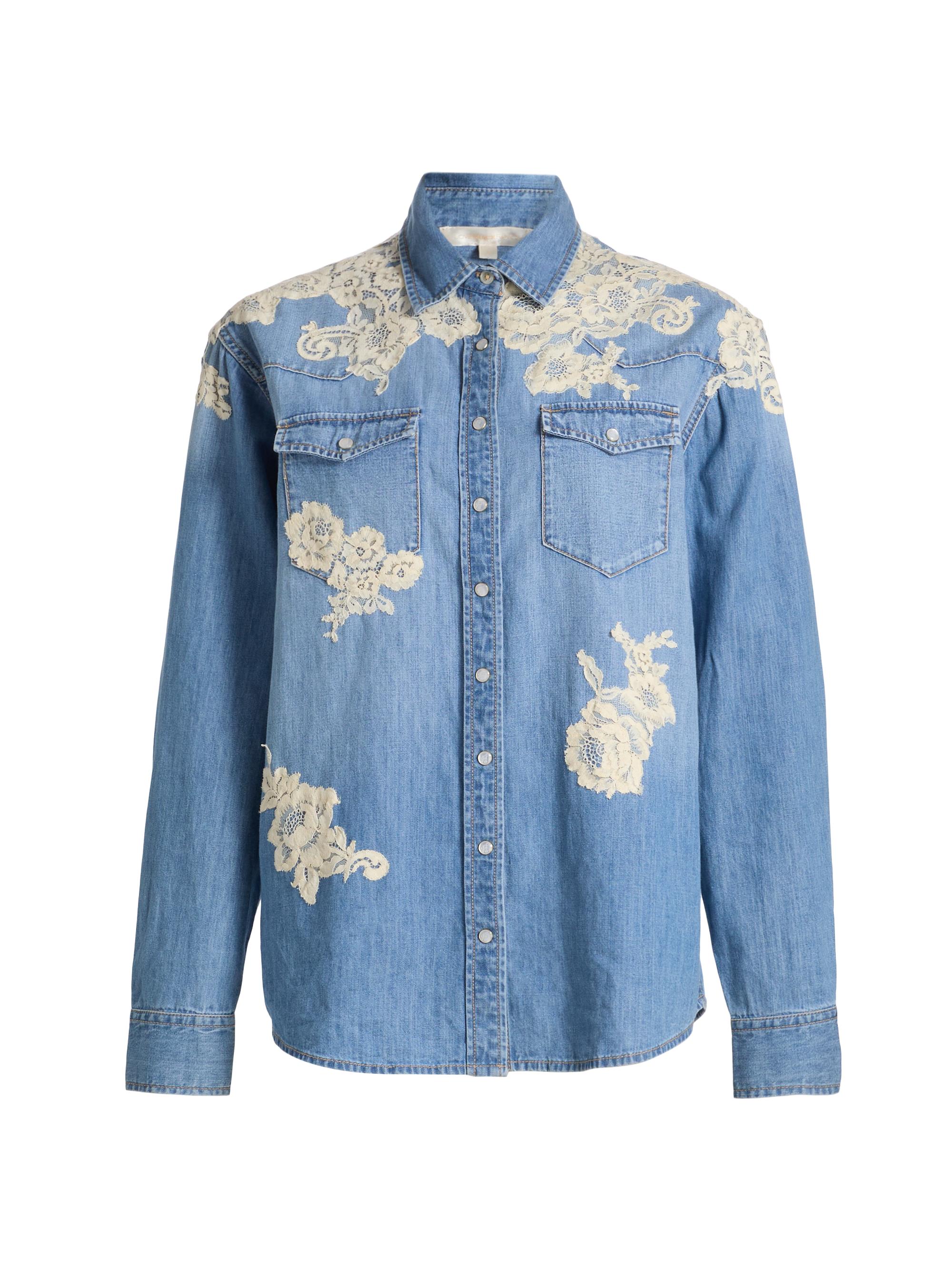 Kelith Lace Appliqué Denim Shirt
