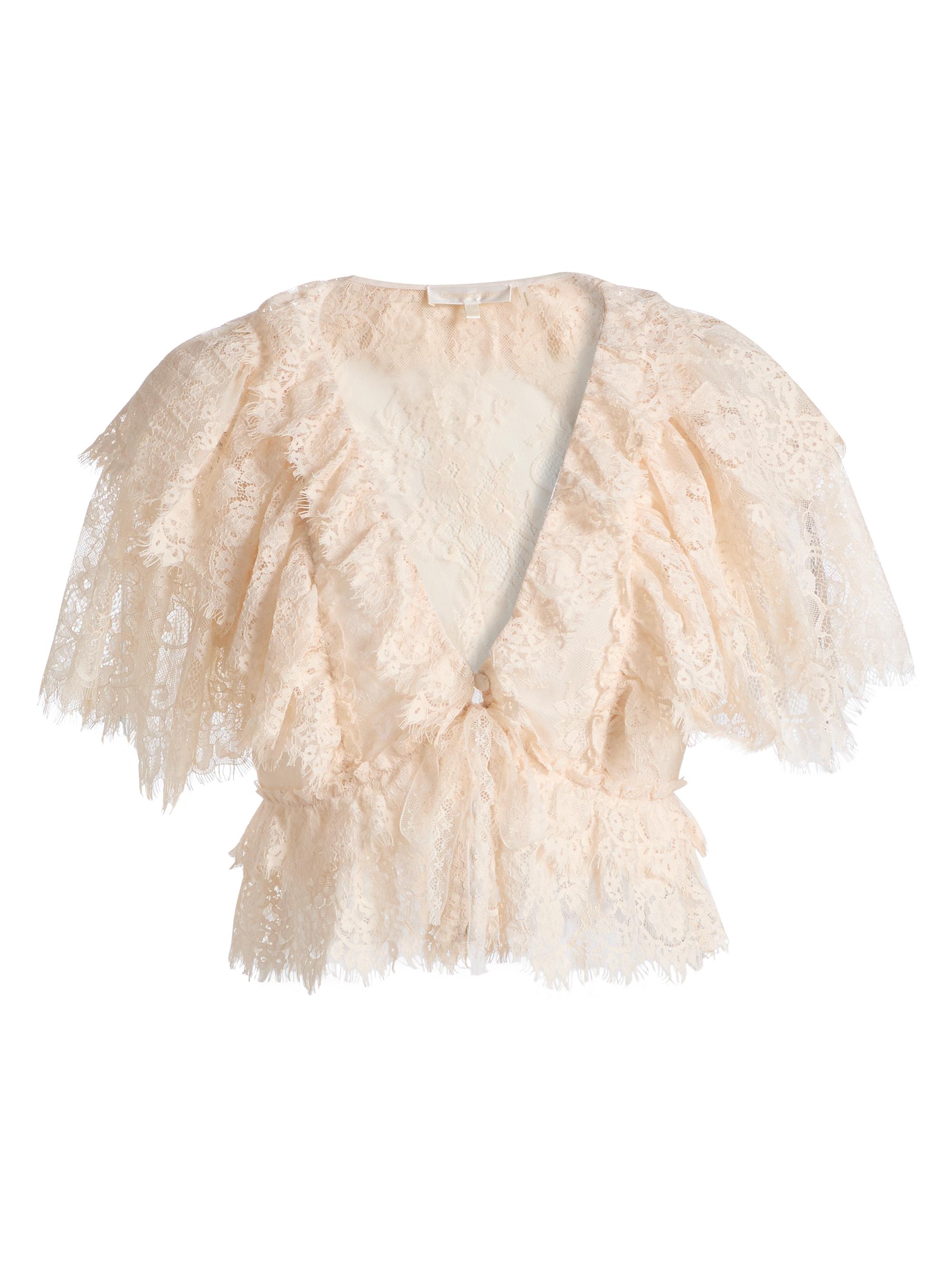 LoveShackFancy Women's Caper Tiered Lace Crop Top -