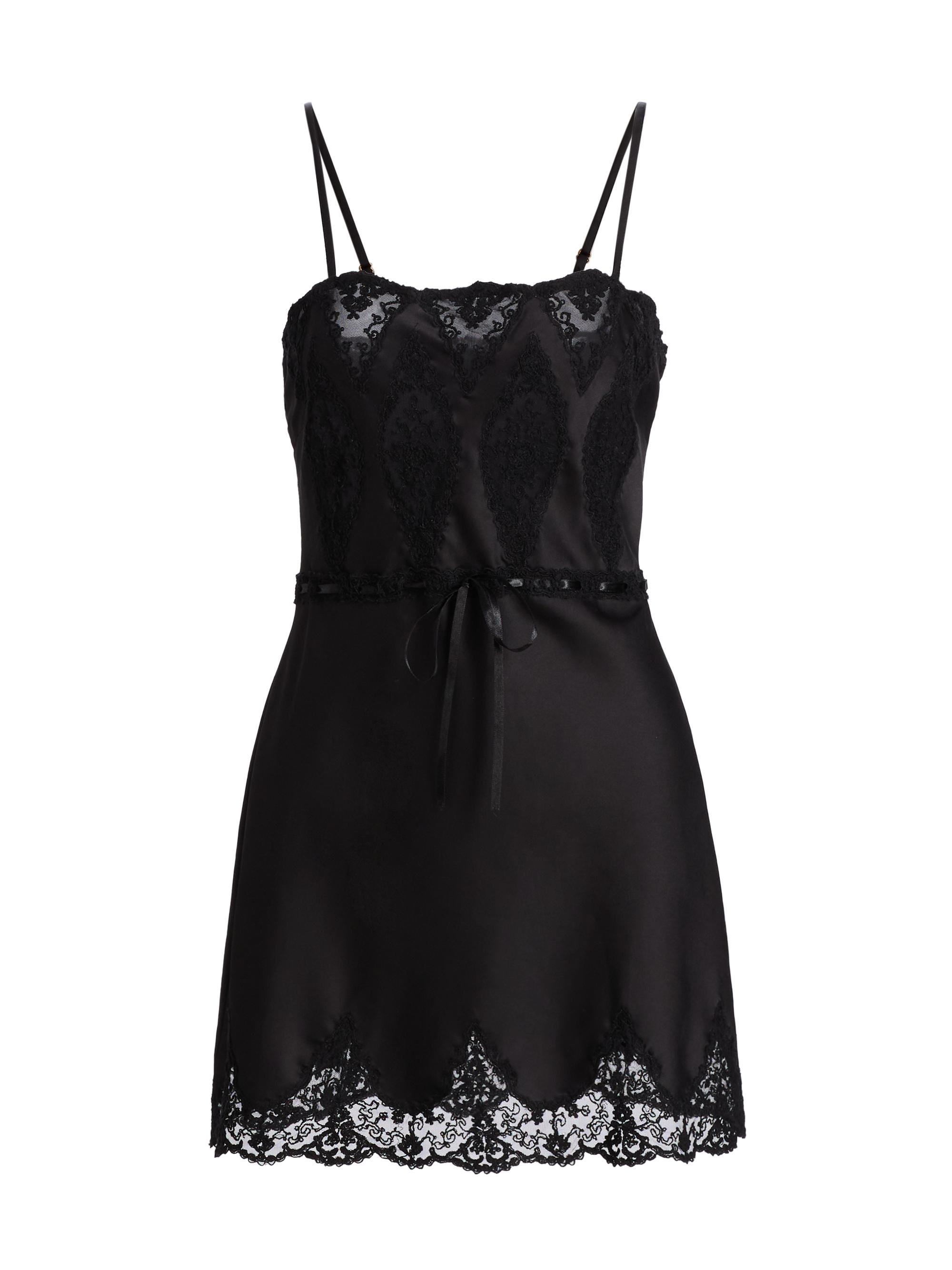 LoveShackFancy Women's Sanna Lace-Trimmed Satin Minidress - Black | Thumbnail 8