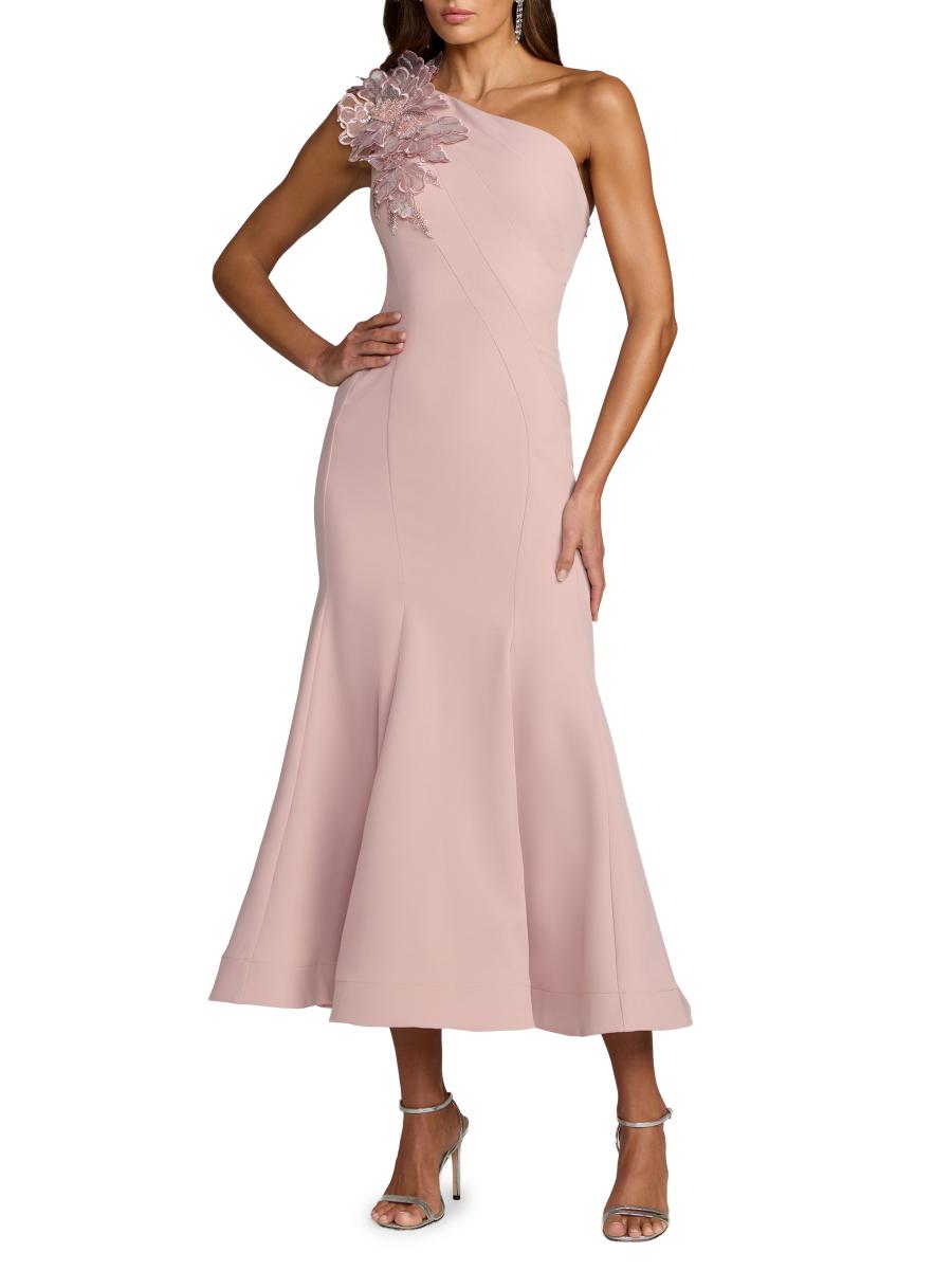 Mac Duggal Women's One-shoulder Neckline Crepe Trumpet Midi-dress In Pink