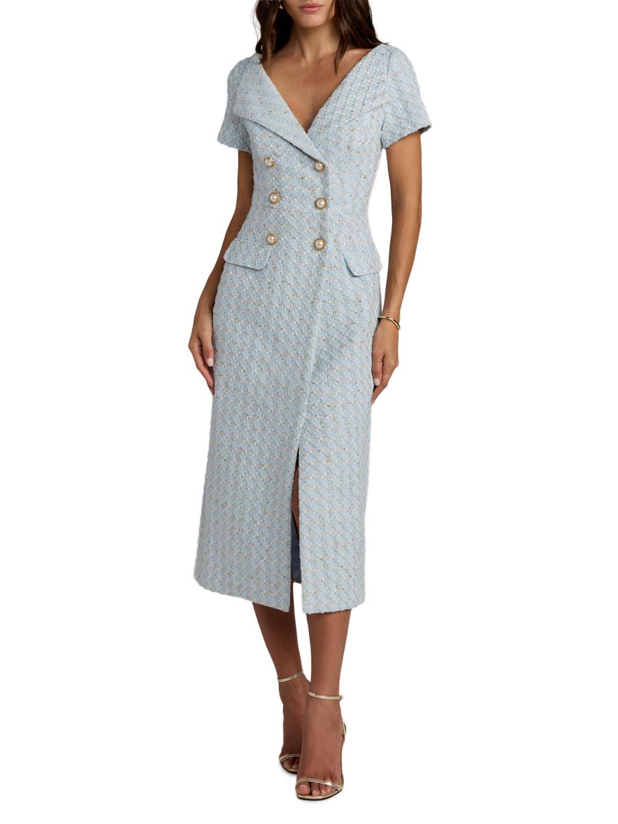 Mac Duggal Women's Bouclé Double-breasted Midi-dress In Blue