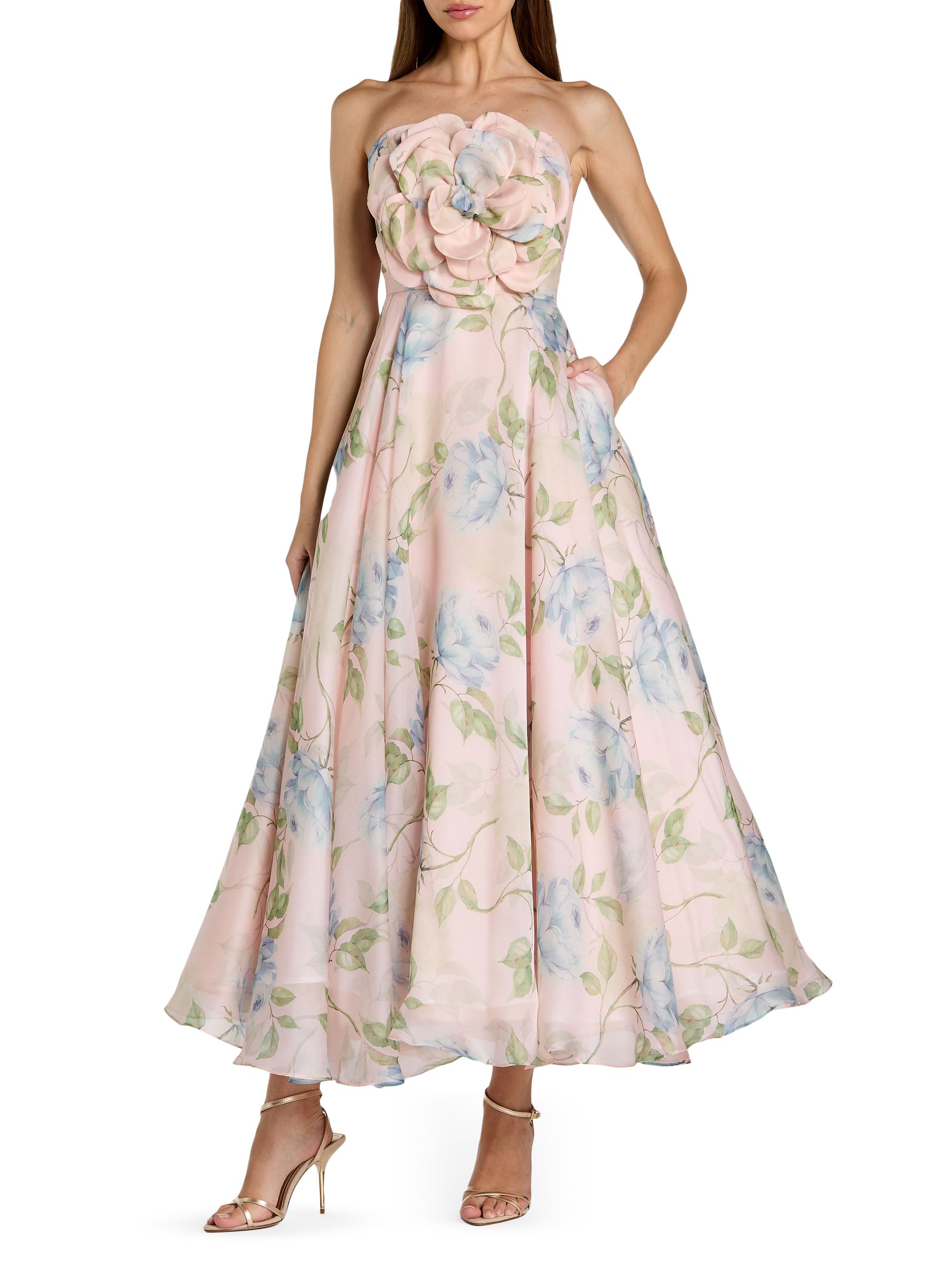 Mac Duggal Women's Floral Organza A-Line Strapless Cocktail Dress - Powder Blue Multi