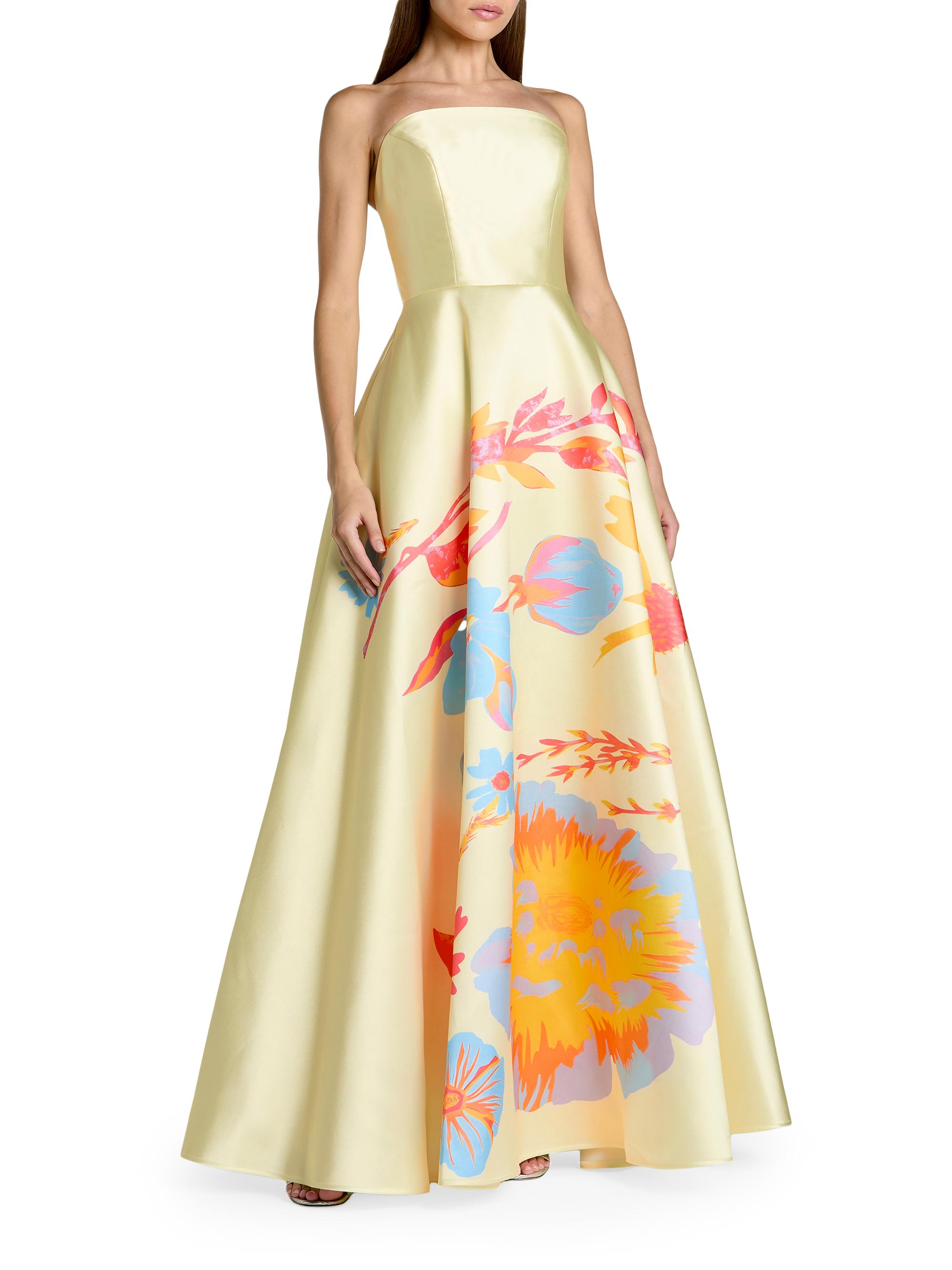 Mac Duggal Women's Floral Mikado A-Line Strapless Gown - Butter Multi