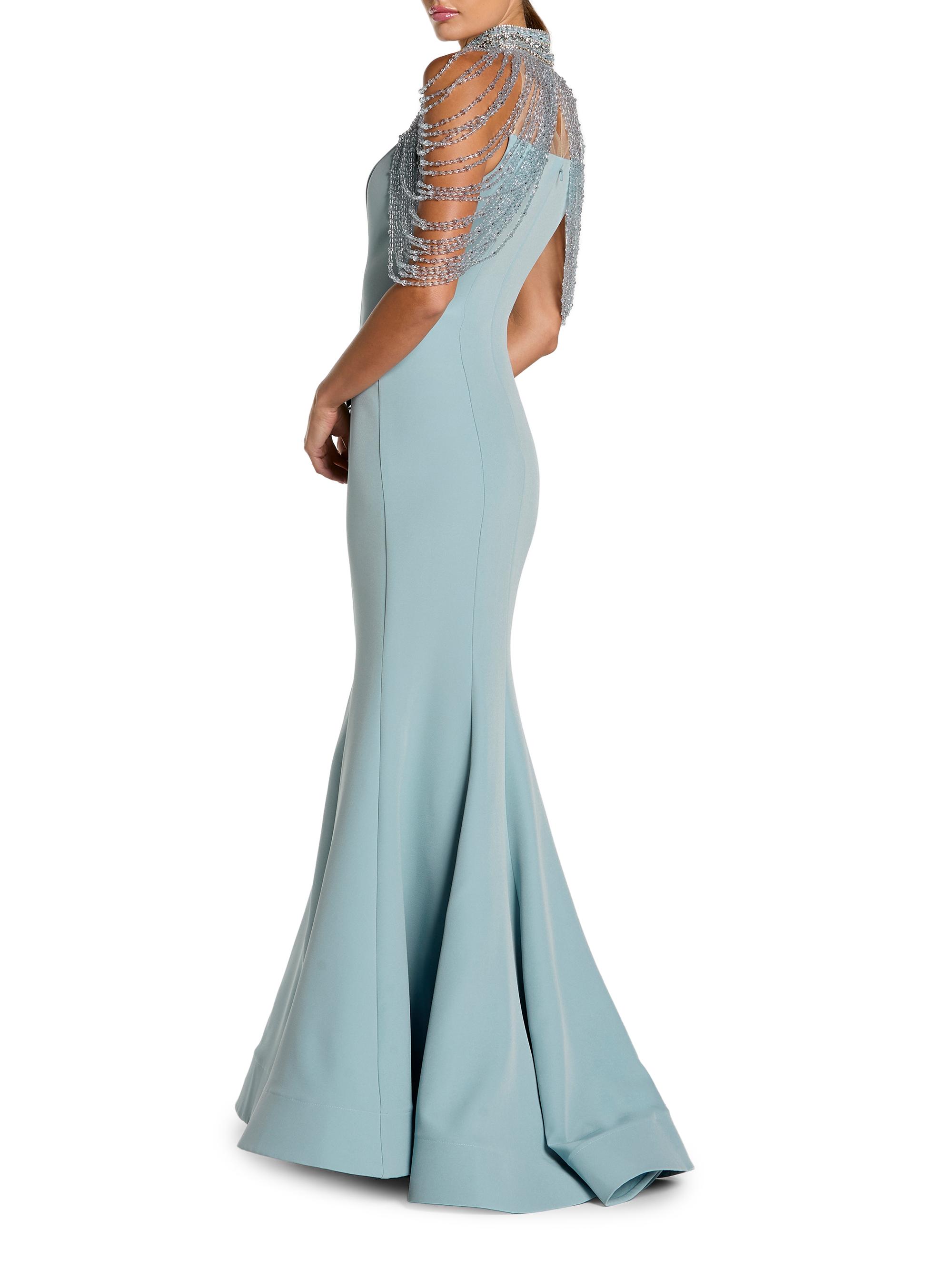 Mac Duggal Beaded Capelet Crepe Mermaid Gown | Saks Fifth Avenue