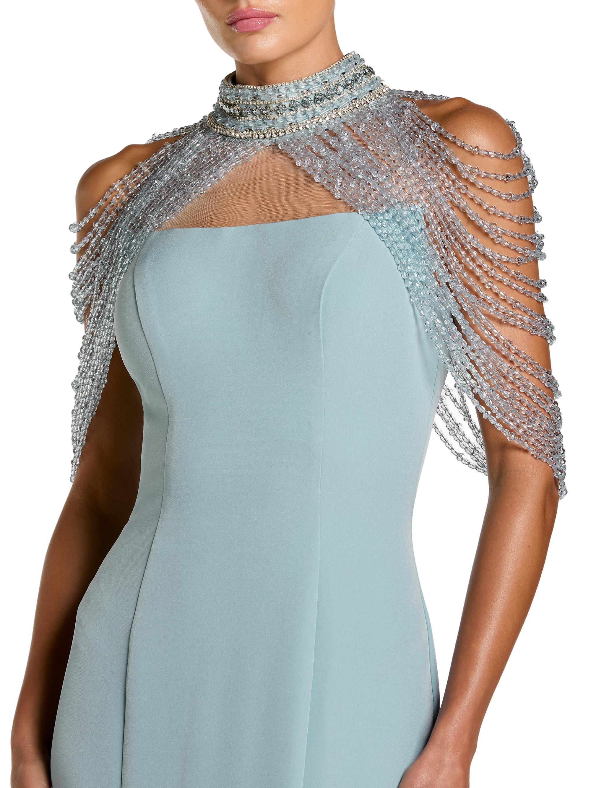 beaded bodice long dress Beaded Black Cape with Long Sequins main image 0