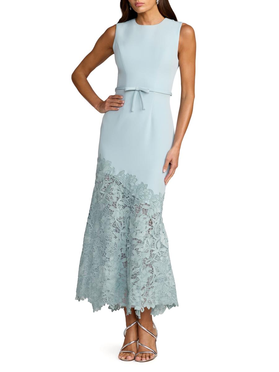 Mac Duggal Women's Guipure Lace Crepe Trumpet Midi-dress In Blue