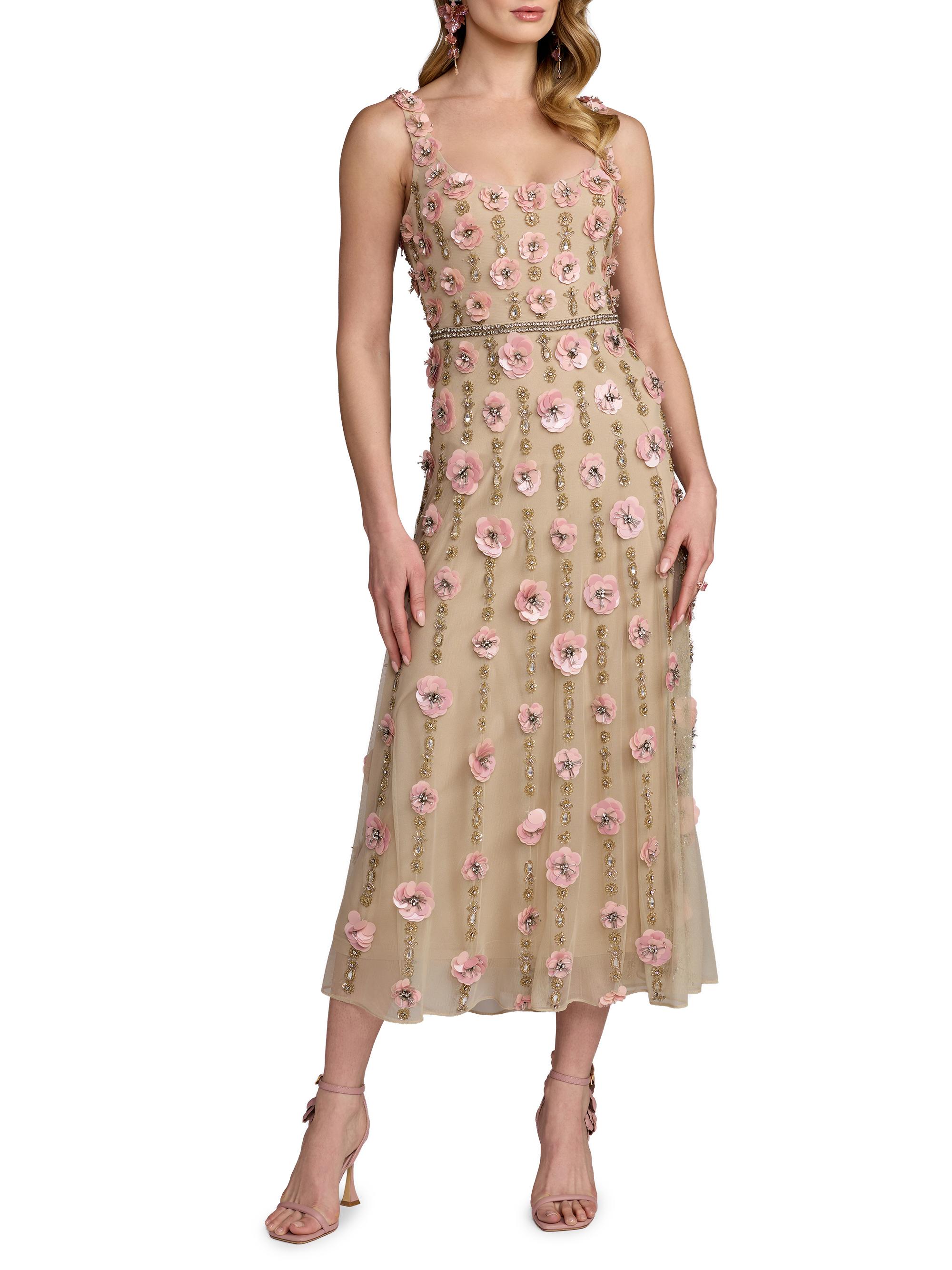 Mac Duggal Women's 3D Floral-Embellished Midi-Dress - Beige Rose