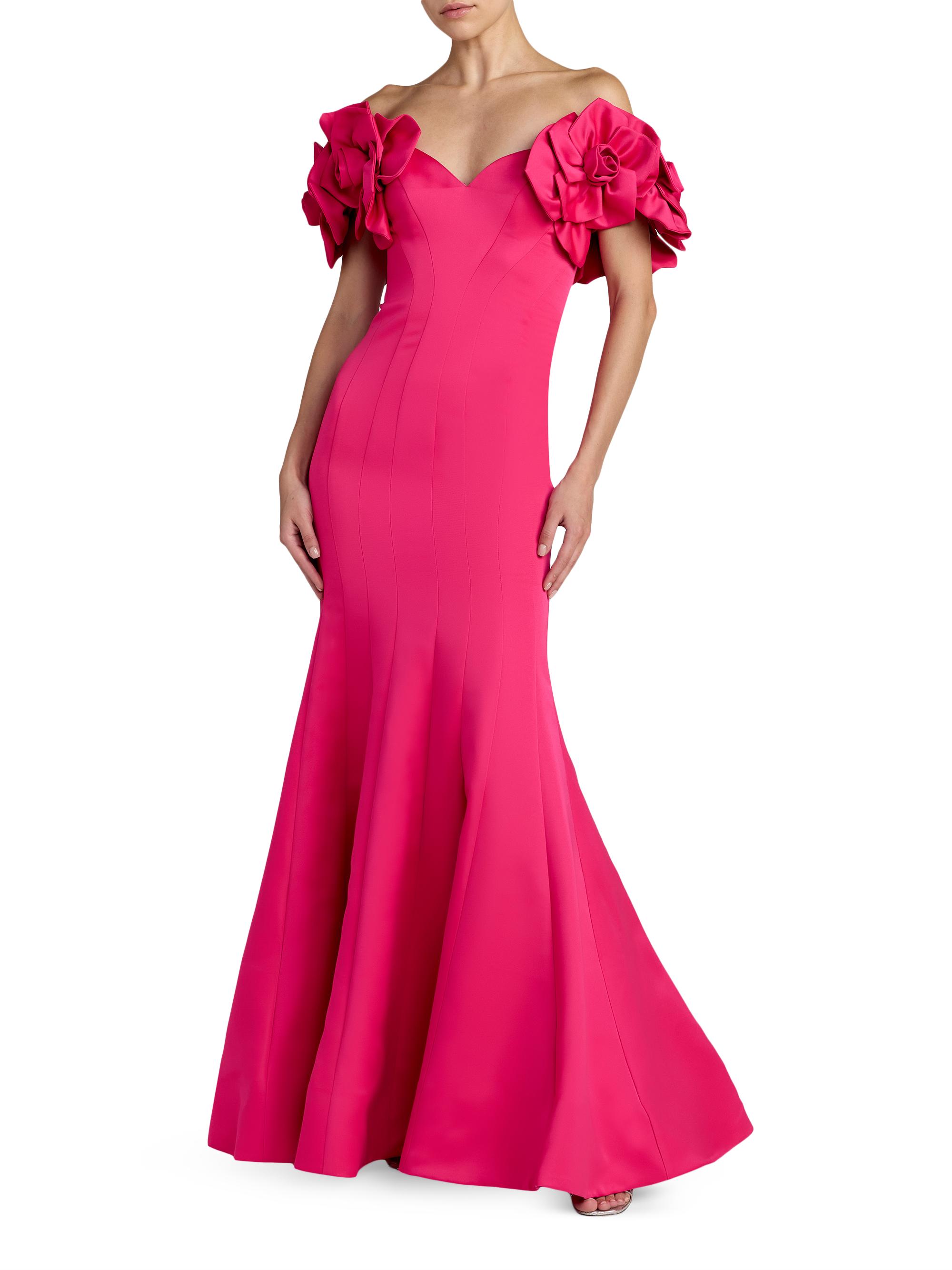 Mac Duggal Women's Embellished Satin Off-Shoulder Trumpet Gown - Hot Pink