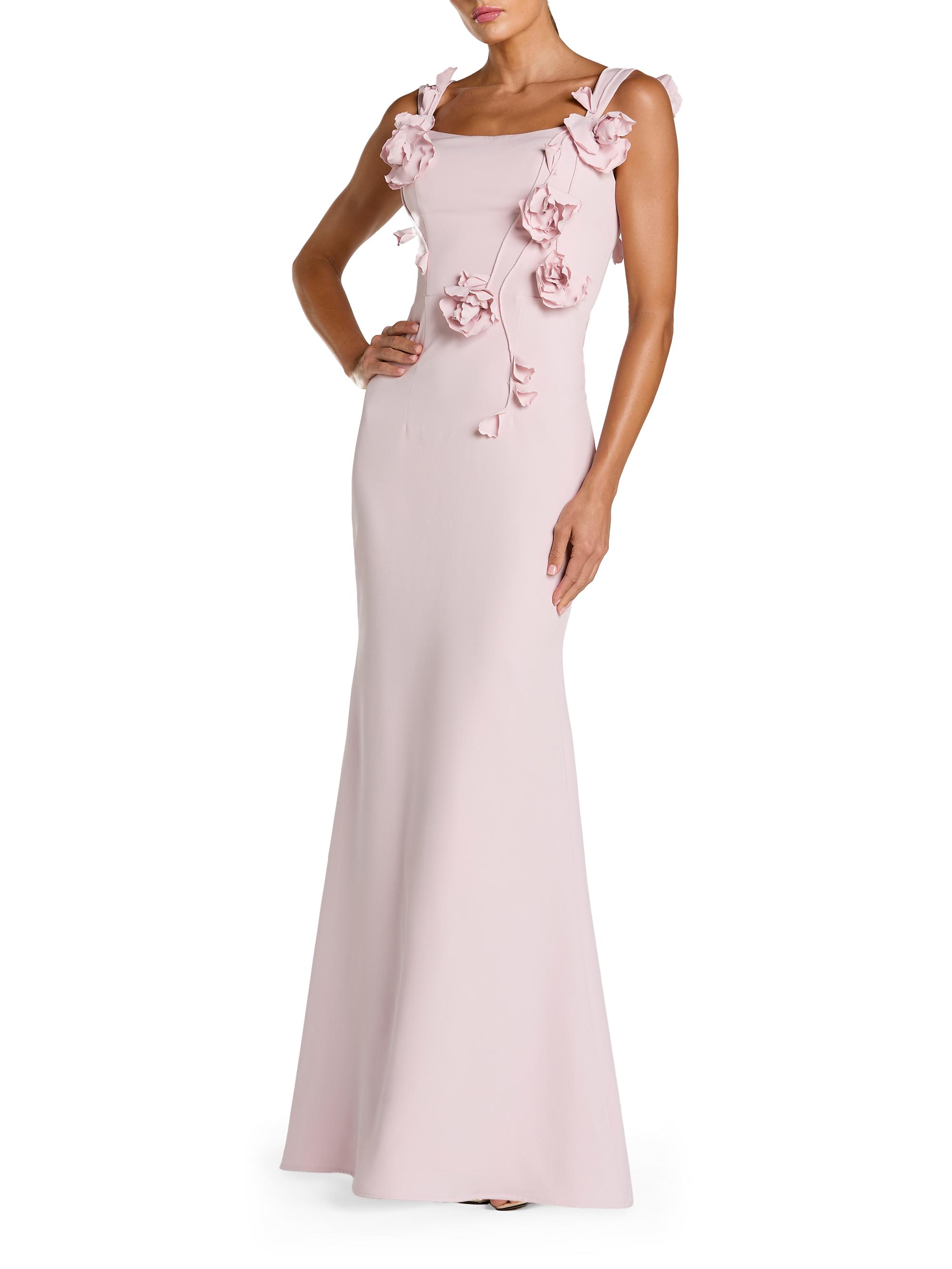 Mac Duggal Women's Floral-Appliqué Square-Neck Column Gown - Blush