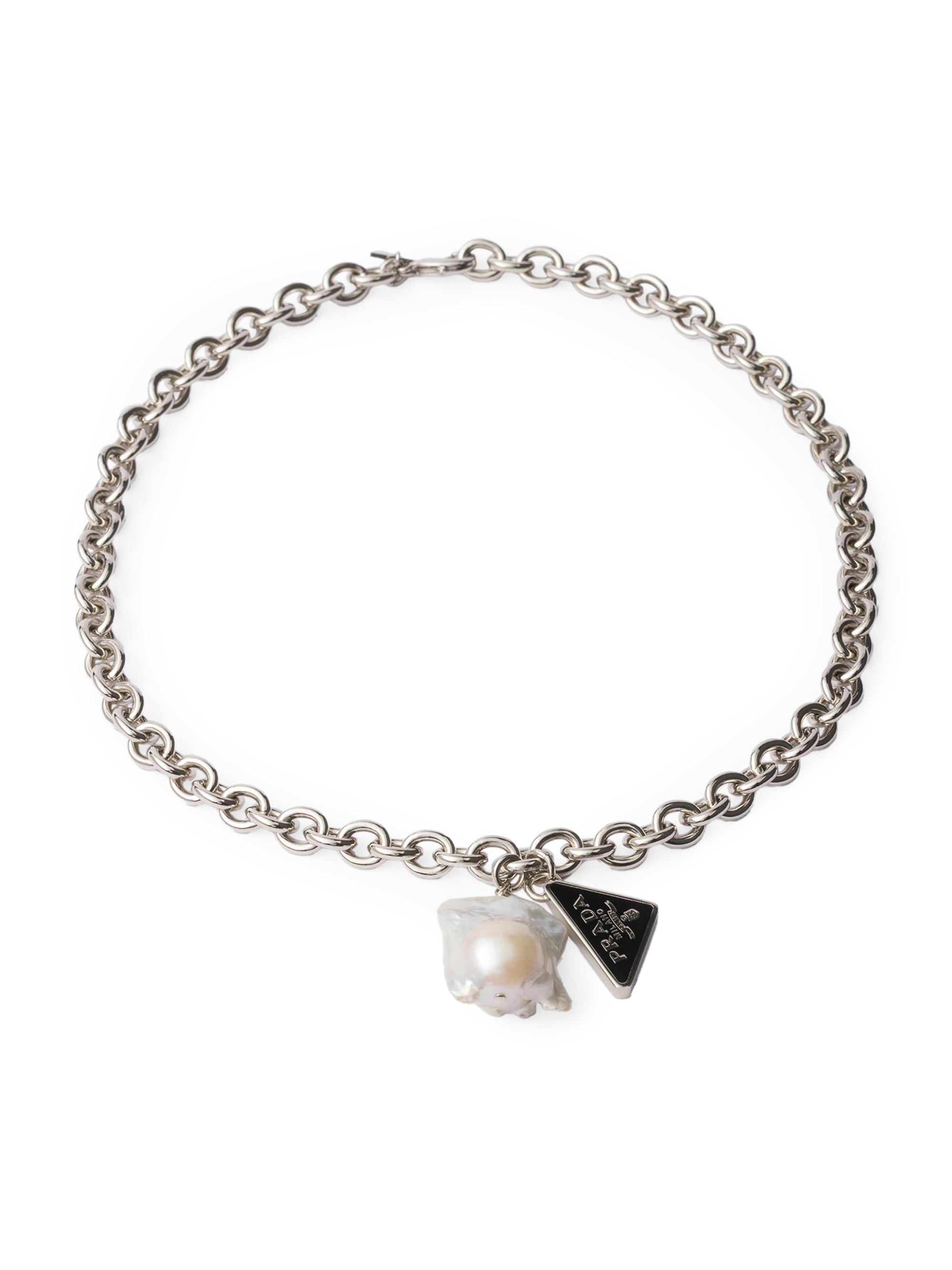 Prada Women's Metal Necklace with Pearl - Silver