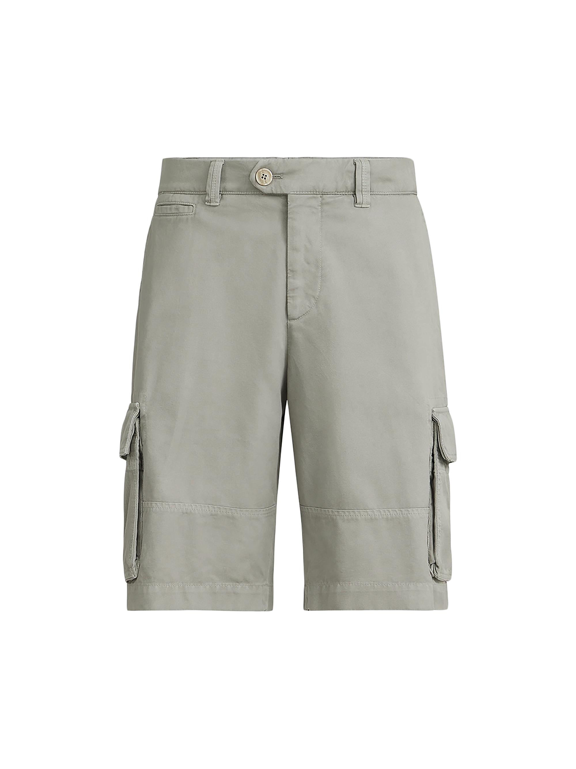 Brunello Cucinelli Men's Bermuda Shorts in Twisted Cotton Gabardine with Cargo Pockets - Khaki