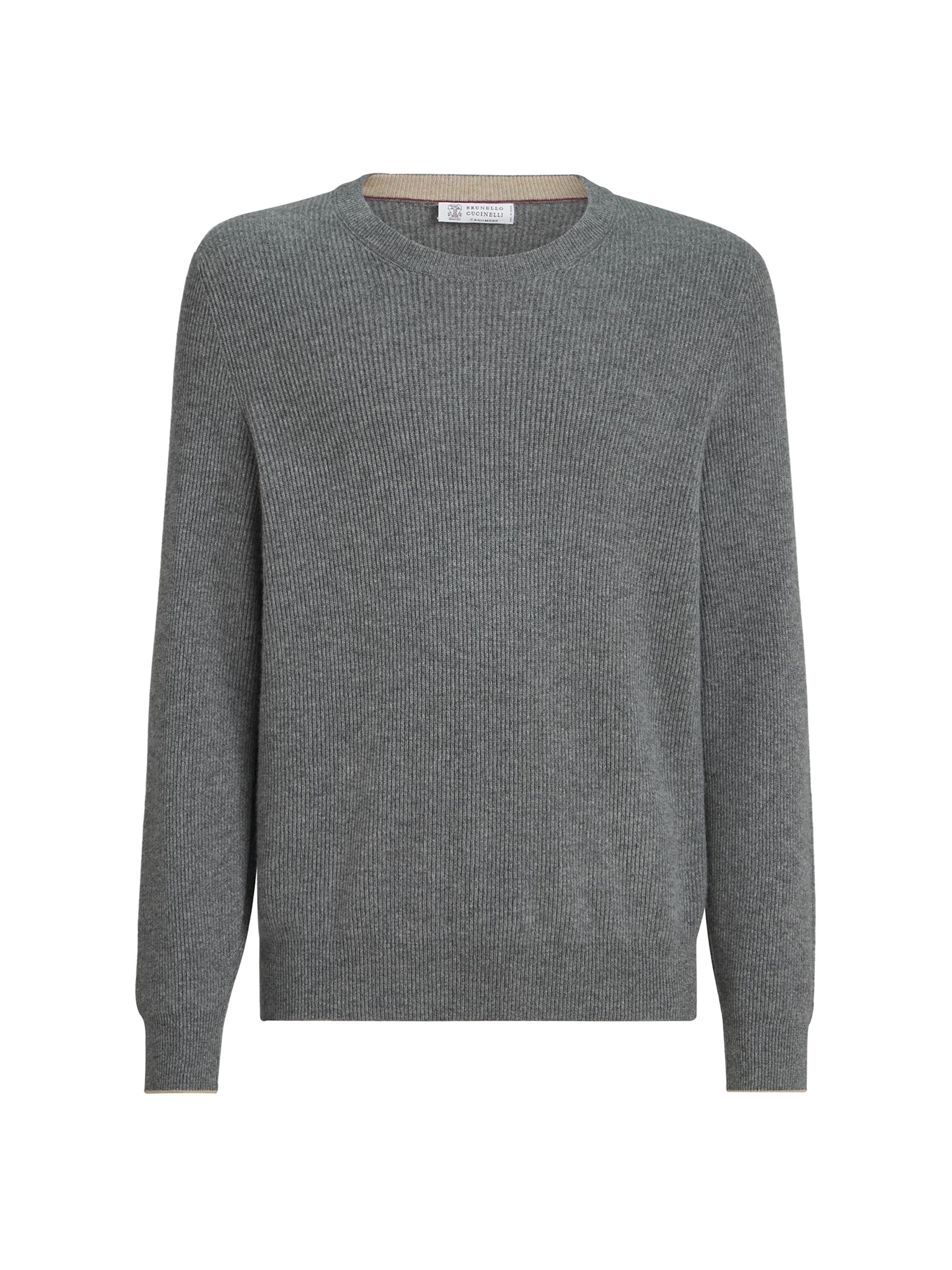 Men's Cashmere English Rib Sweater - Dark Grey
