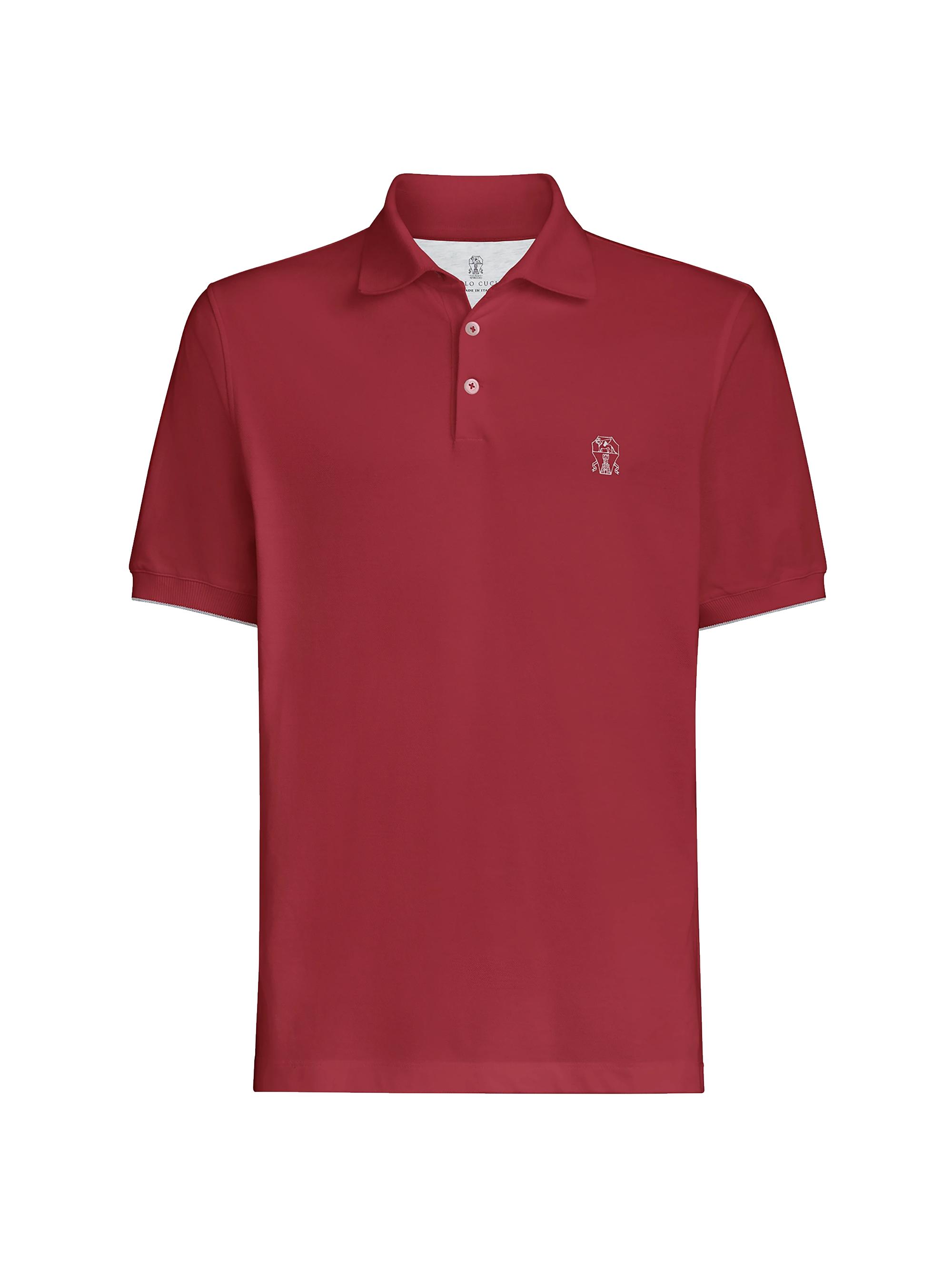 Brunello Cucinelli Men's Cotton Piqué Polo Shirt with Logo - Cherry