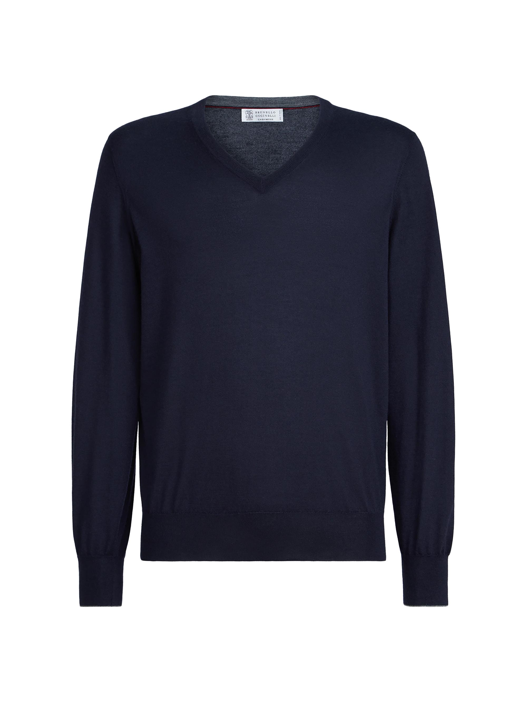 Brunello Cucinelli Men's Cashmere and Silk Lightweight Sweater - Navy Blue