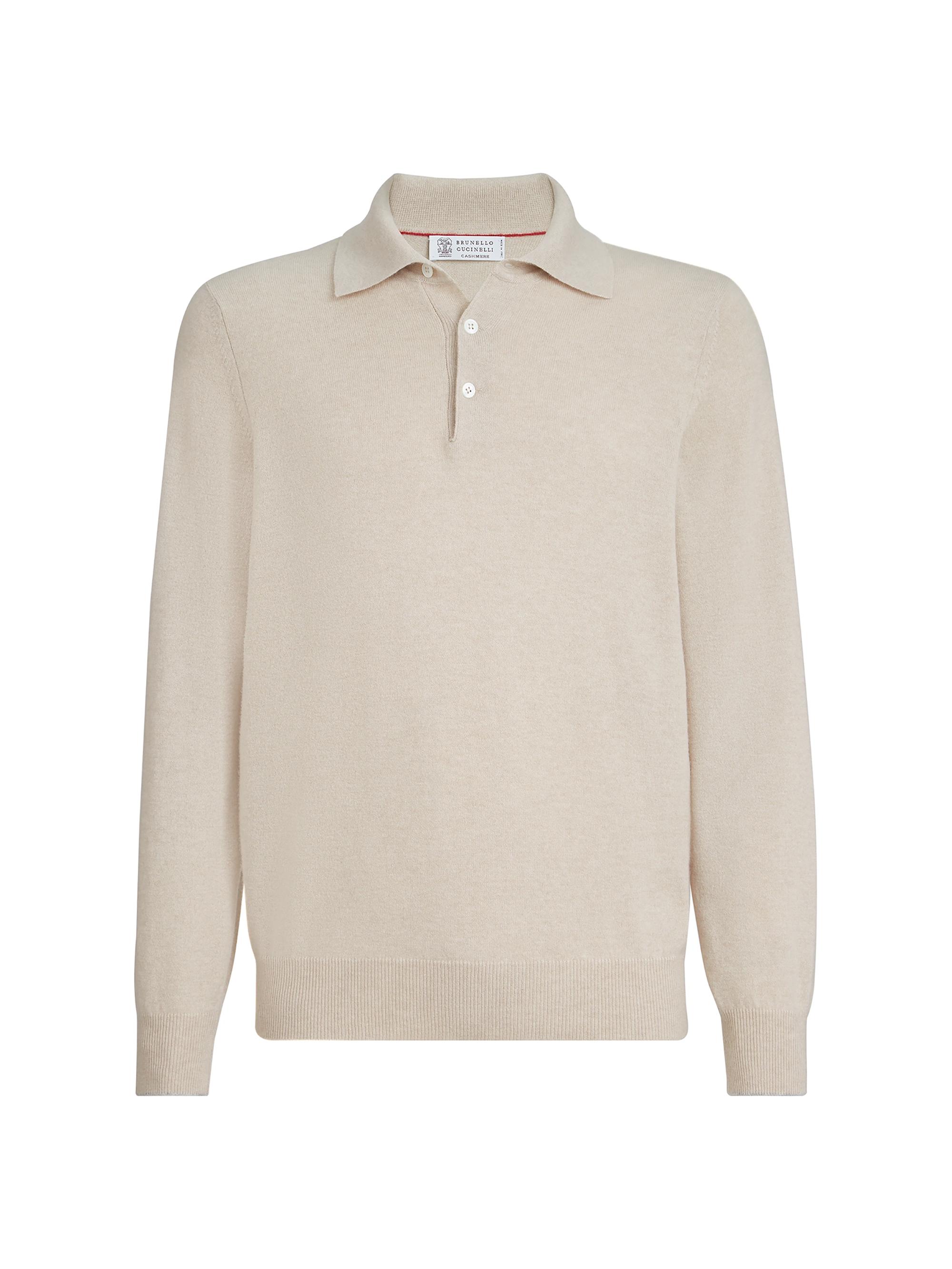 Men's Cashmere Knit Polo Shirt - Sand