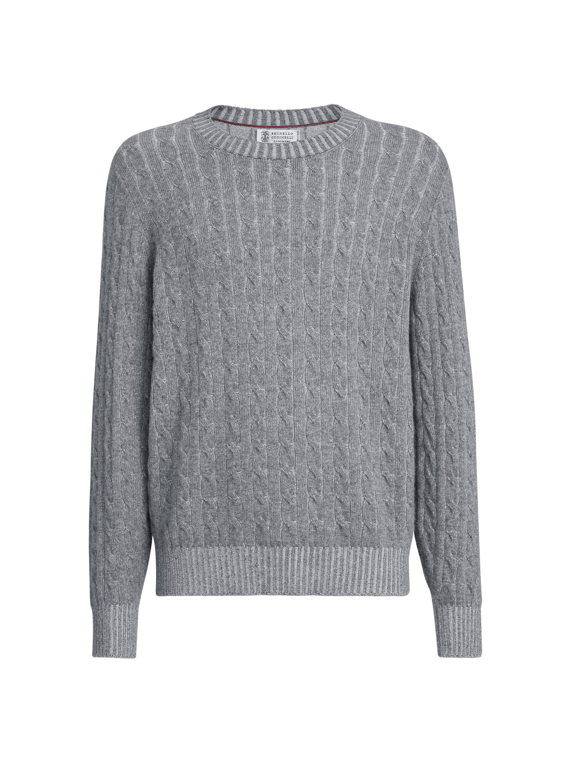 Brunello Cucinelli Men's Cashmere Vanisé Cable Knit Sweater - Dark Grey