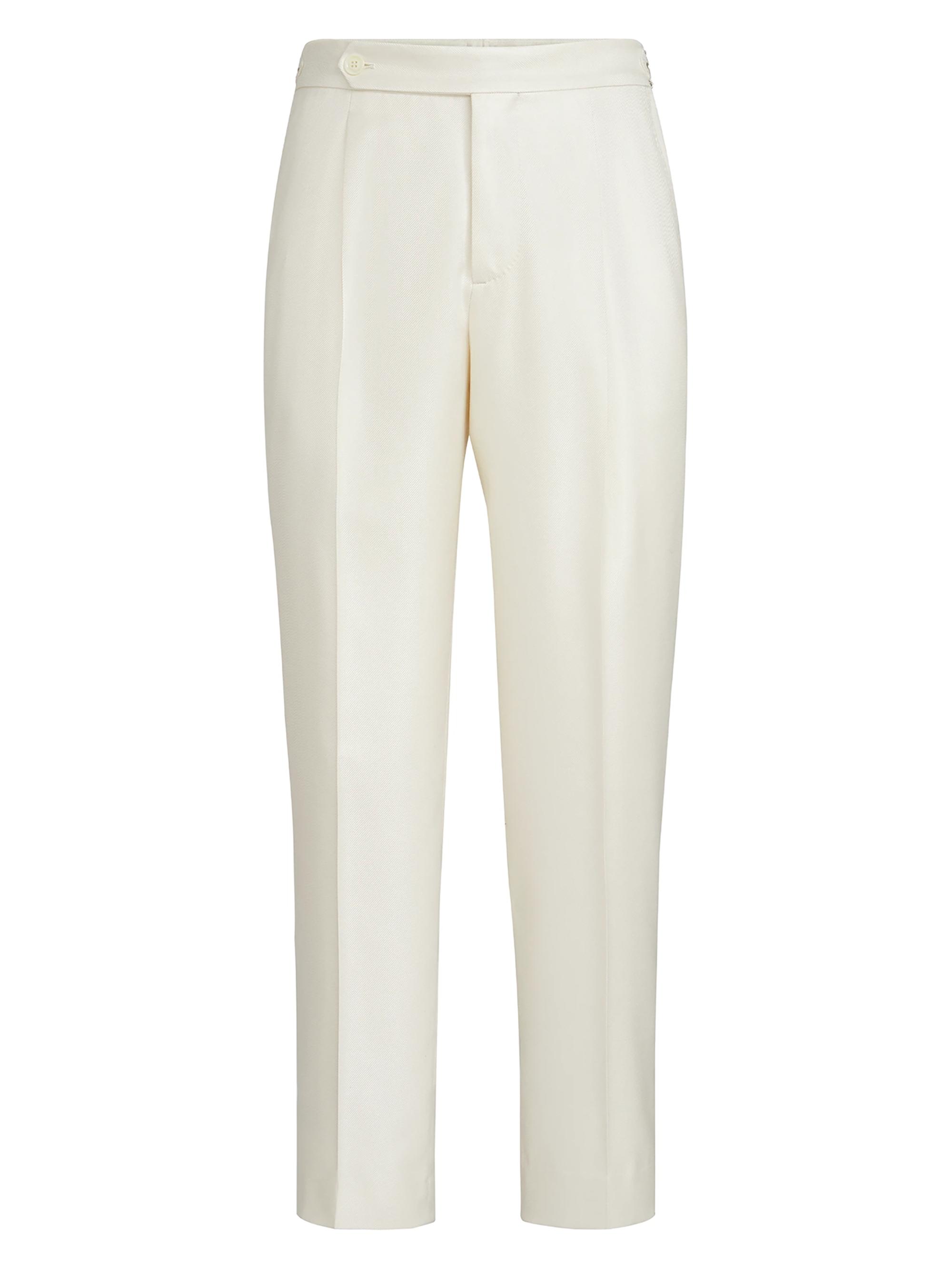Brunello Cucinelli Men's Silk Diagonal Tuxedo Trousers with Pleat and Waist Tabs - Off White