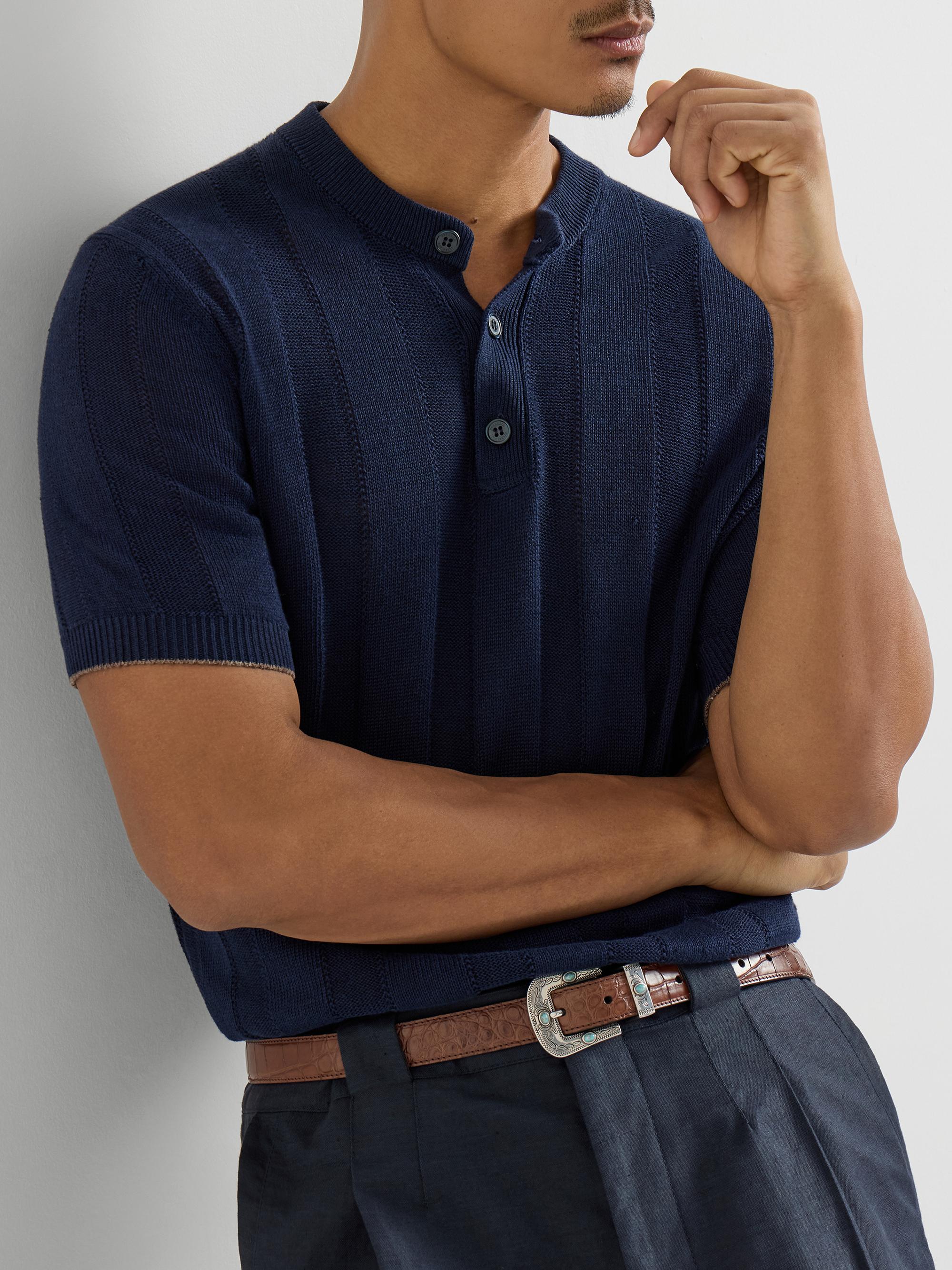 【新品定価13万】BRUNELLO CUCINELLI　半袖ニットシャツ Brunello Cucinelli Linen and Cotton Textured Rib Knit T-Shirt with