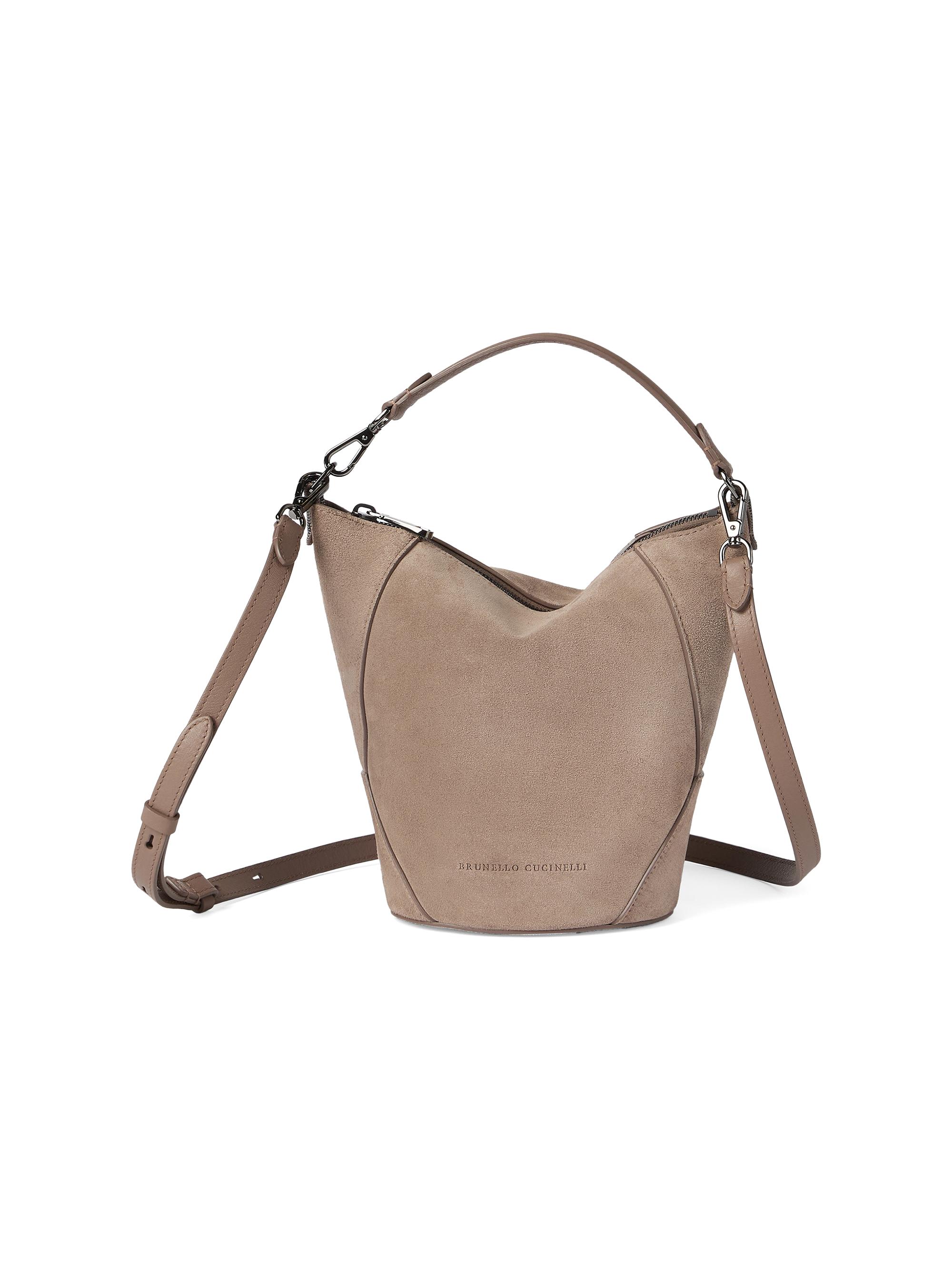 Brunello Cucinelli Women's Duo Bucket Bag in Suede with Monili - Light Brown