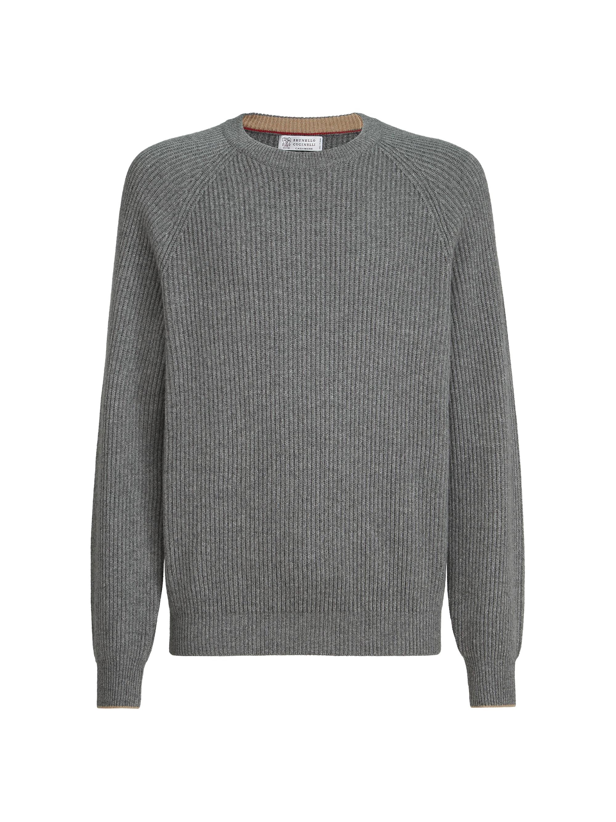 Brunello Cucinelli Men's Cashmere English Rib Sweater with Raglan Sleeves - Dark Grey