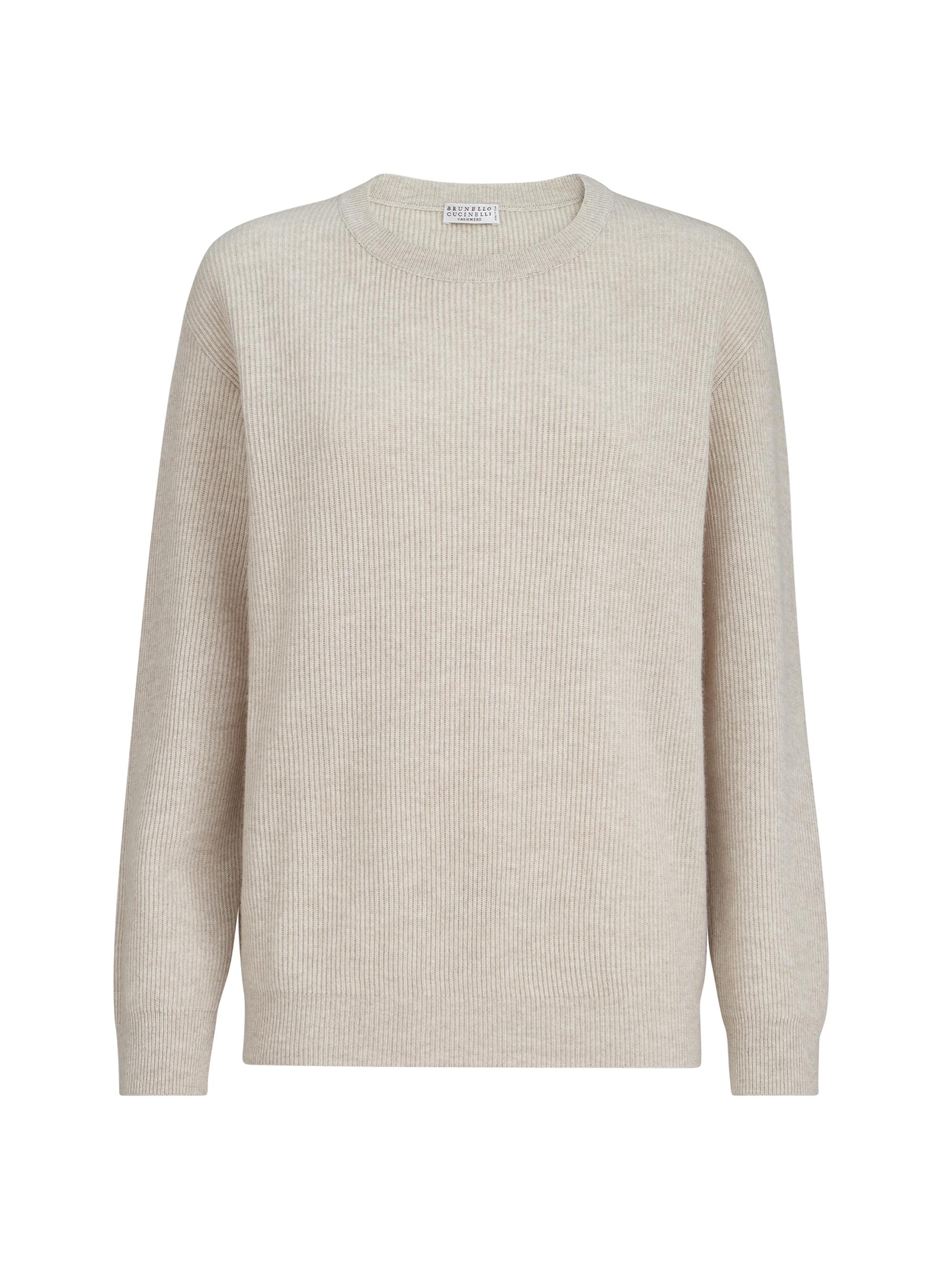 Brunello Cucinelli Women's Cashmere English Rib Sweater with Monili - Oyster