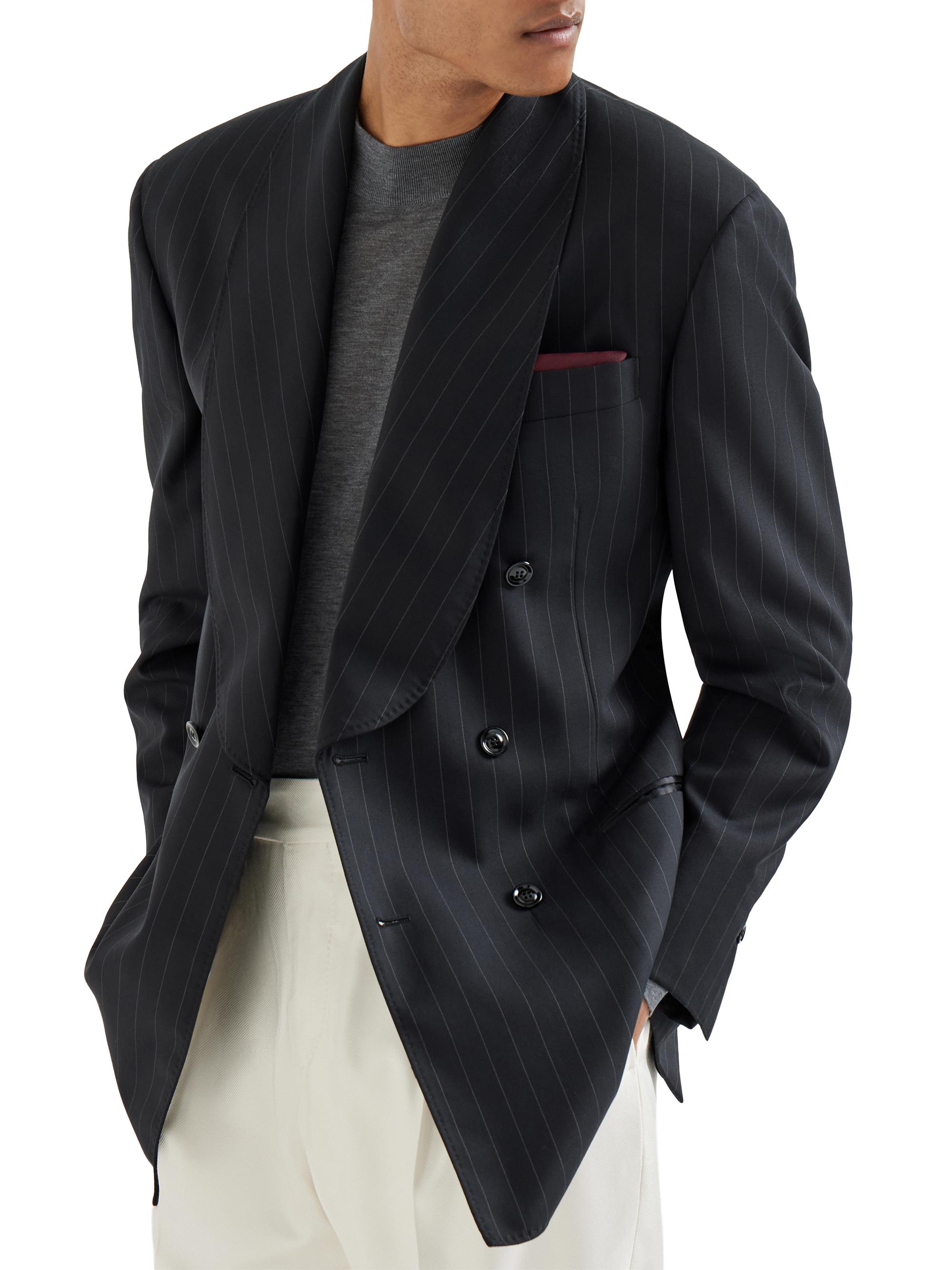 Brunello Cucinelli Super 150s Virgin Wool Chalk Stripe One and a