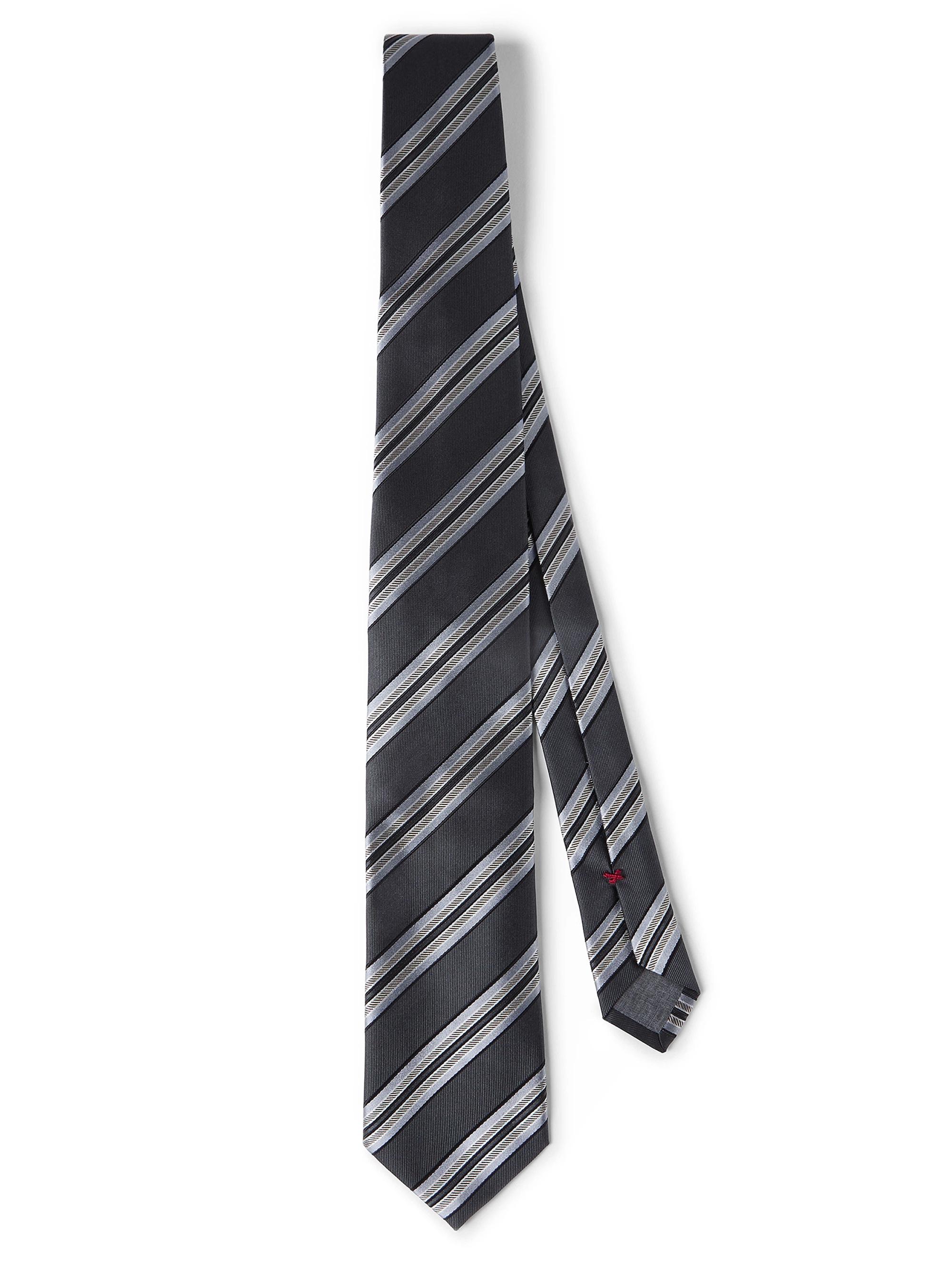 Brunello Cucinelli Men's Textured Striped Silk Tie - Anthracite
