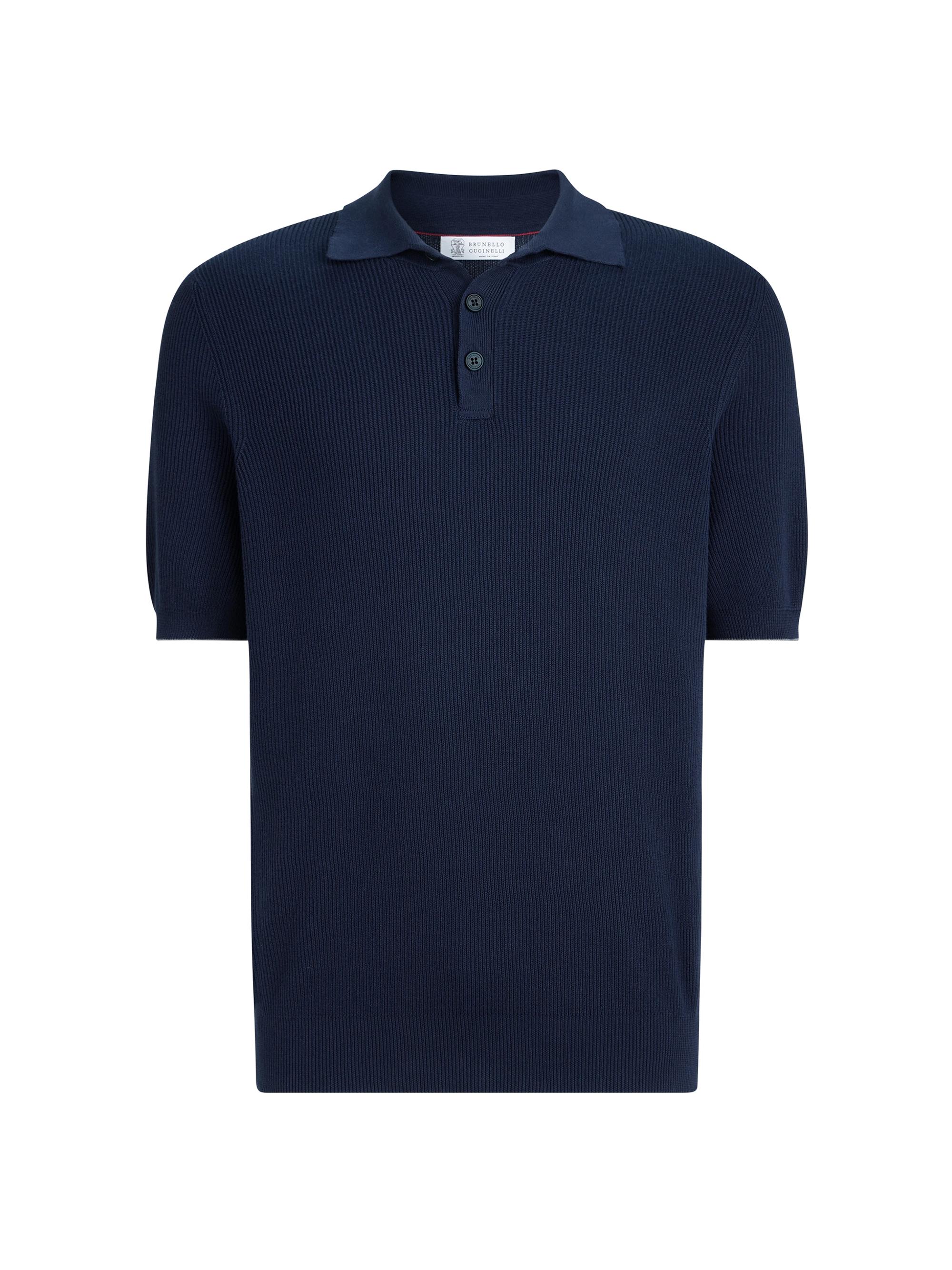 Brunello Cucinelli Men's Cotton English Rib Knit Polo Shirt - Navy Blue
