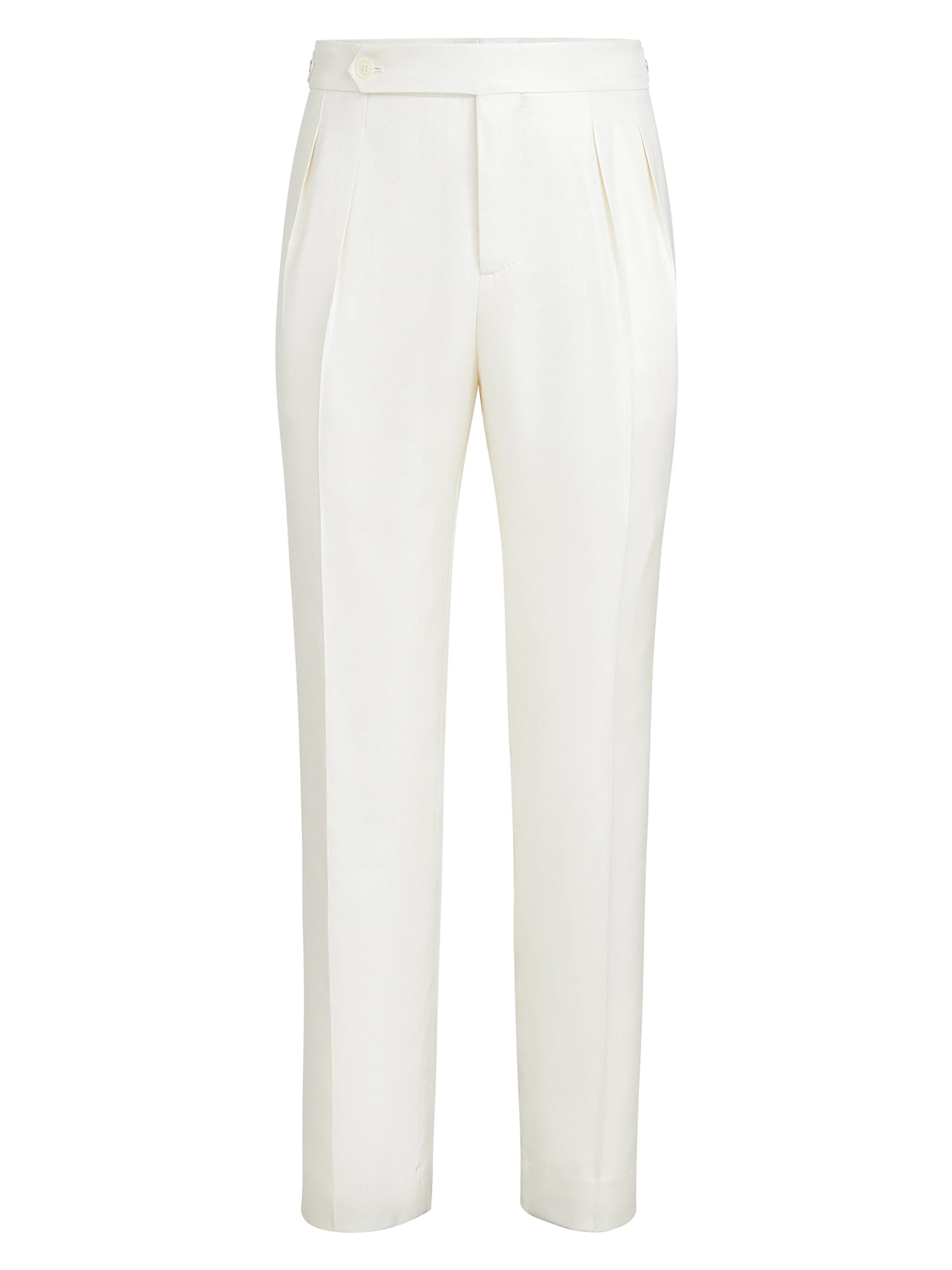 Brunello Cucinelli Men's Silk Diagonal Tuxedo Trousers with Double Pleats - Off White