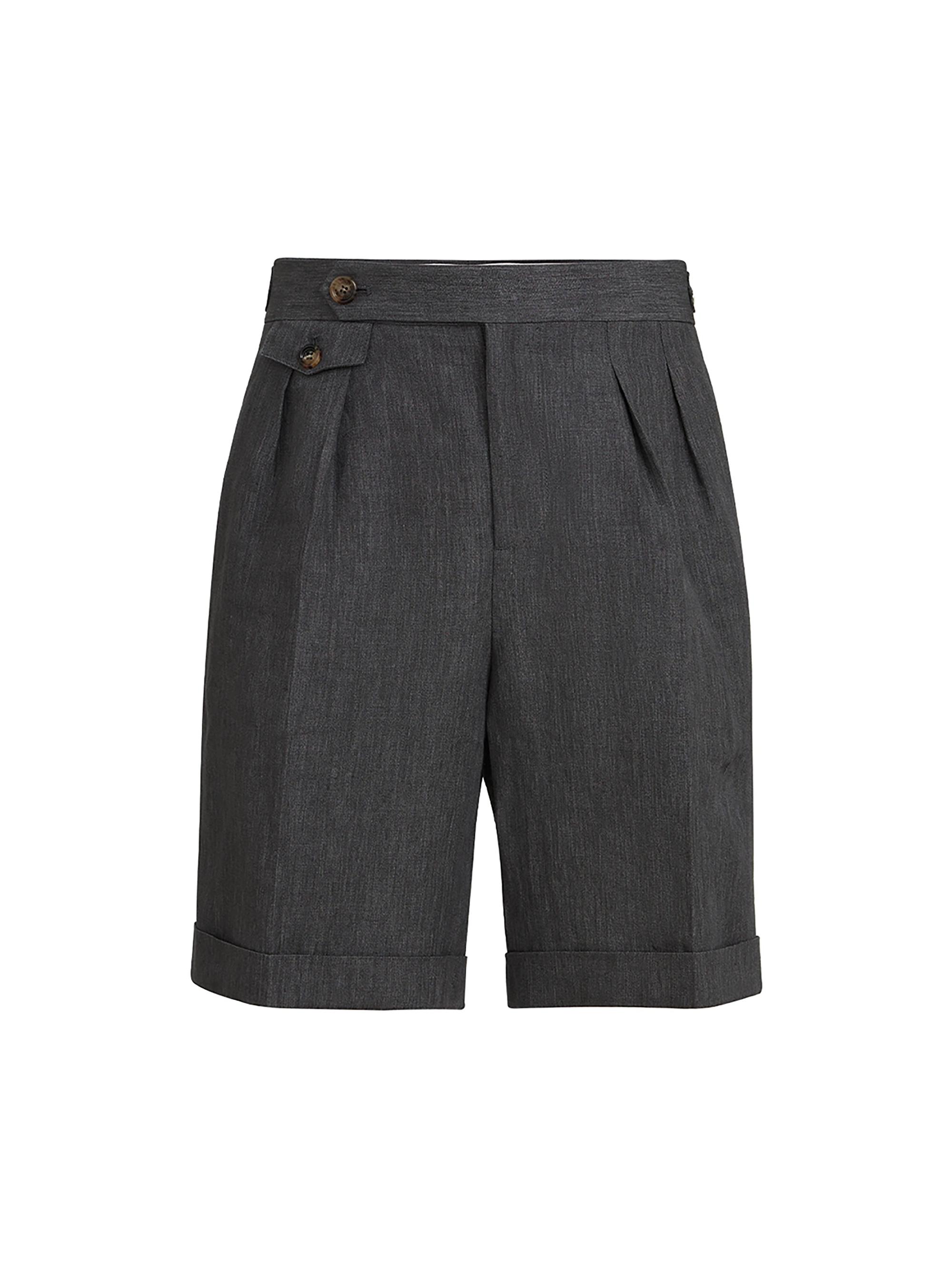 Brunello Cucinelli Men's Lightweight Délavé Linen Bermuda Shorts with Double Pleats - Anthracite