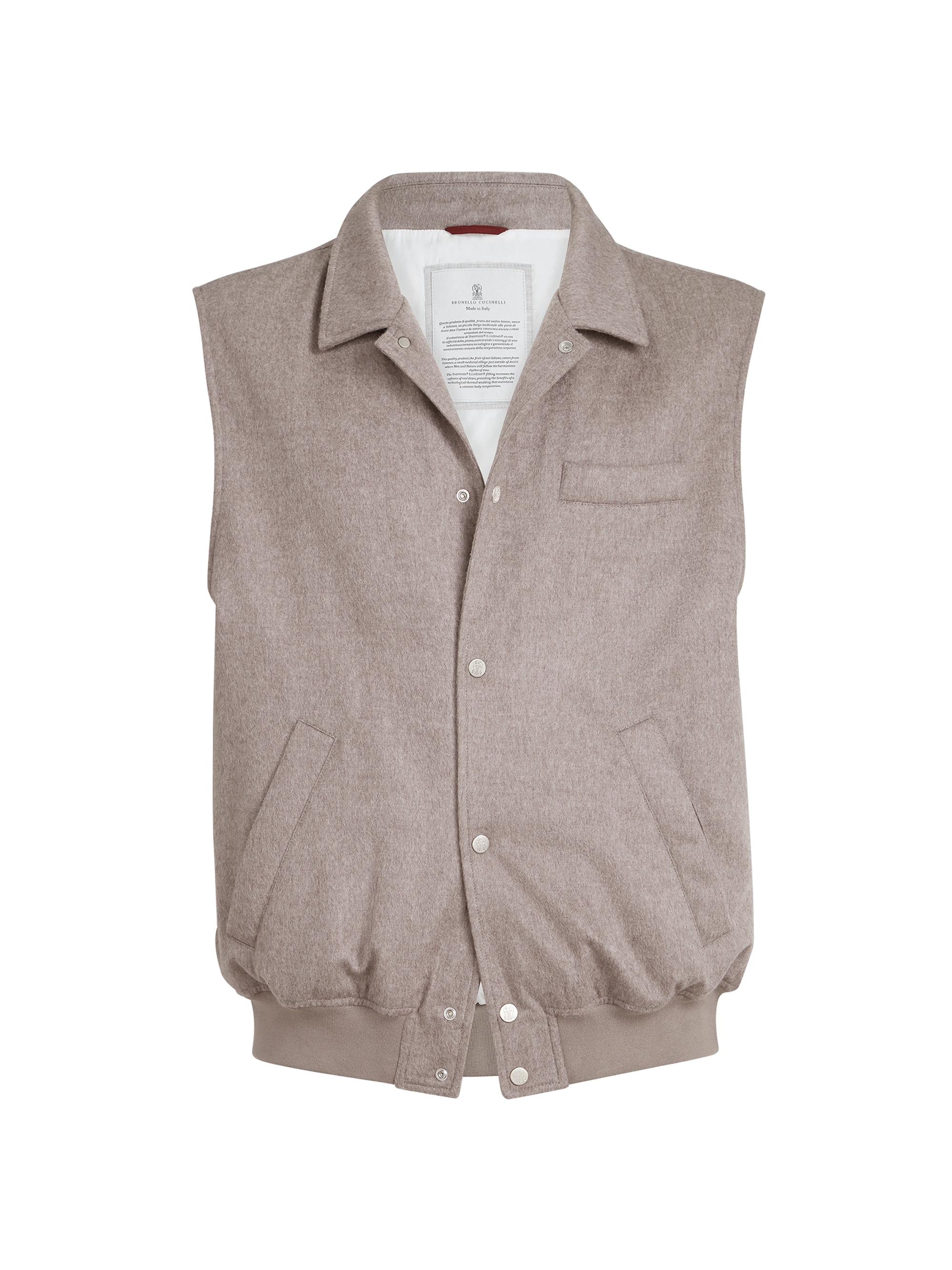 Brunello Cucinelli Men's Lightweight Cashmere Flannel Vest with Thermore Padding - Brown