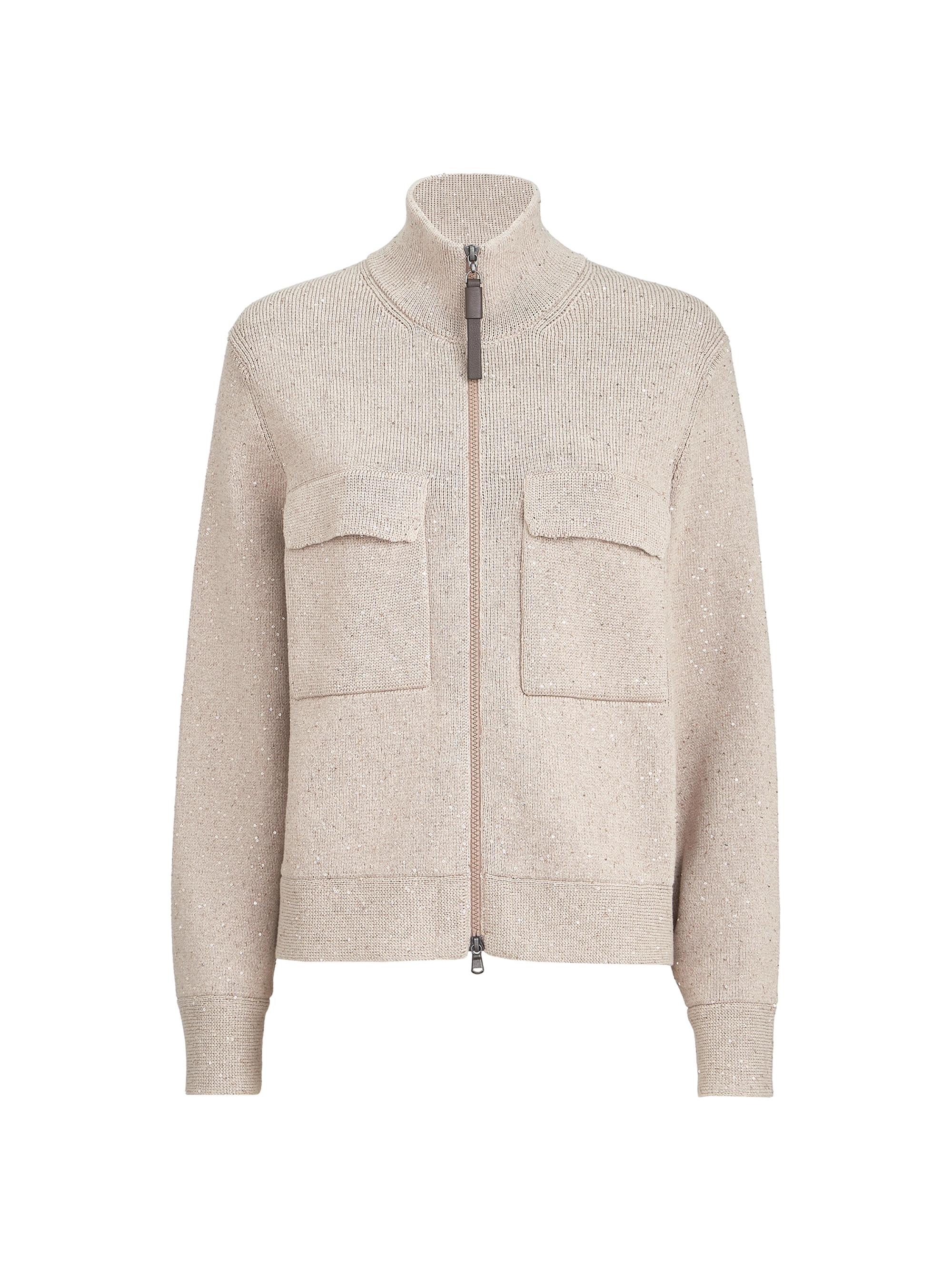 Brunello Cucinelli Women's Cotton Diamond Yarn Double Knit Outerwear Jacket - Desert