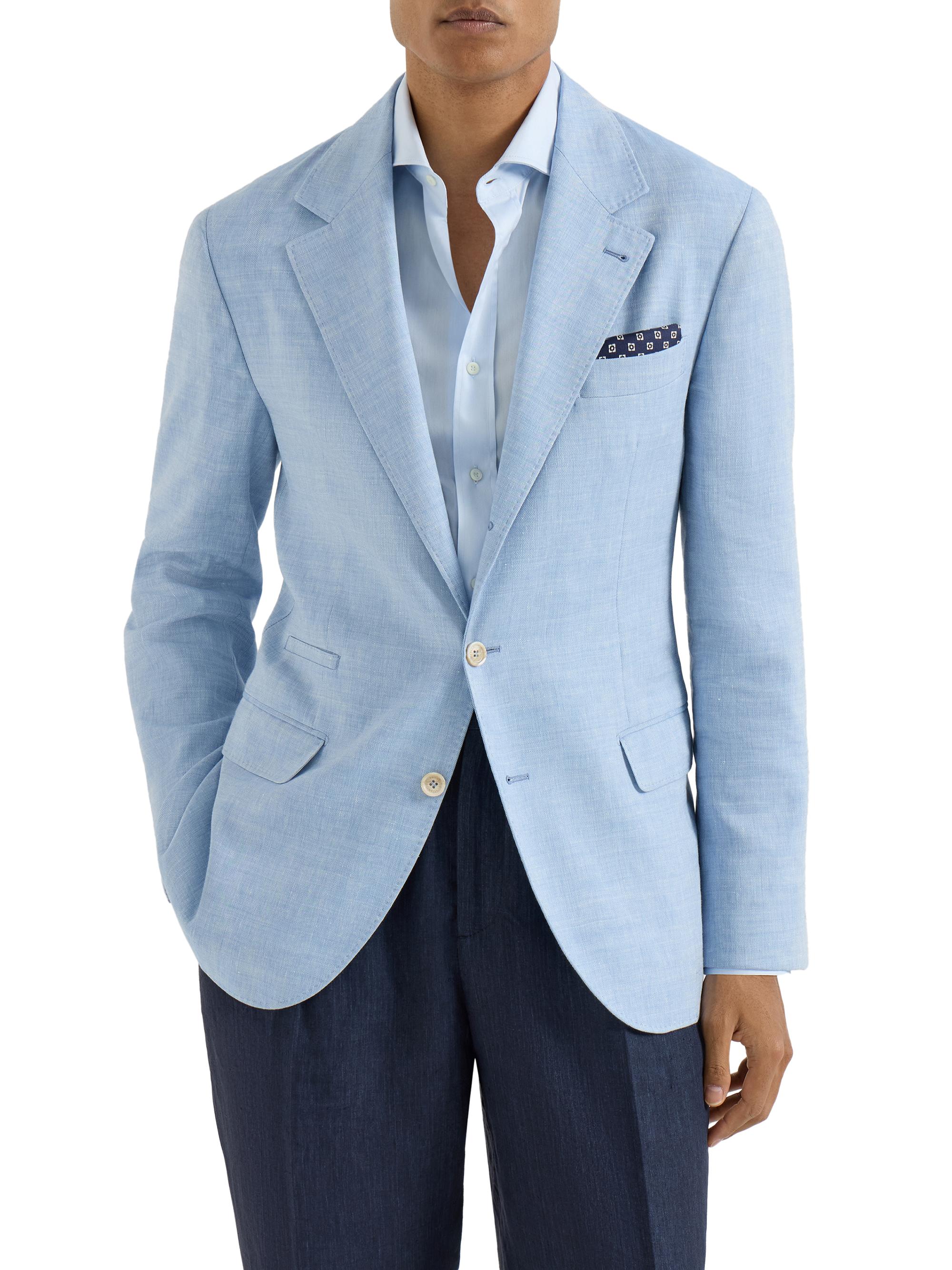 Brunello Cucinelli Men's Linen and Virgin Wool Chevron Deconstructed Blazer - Azure