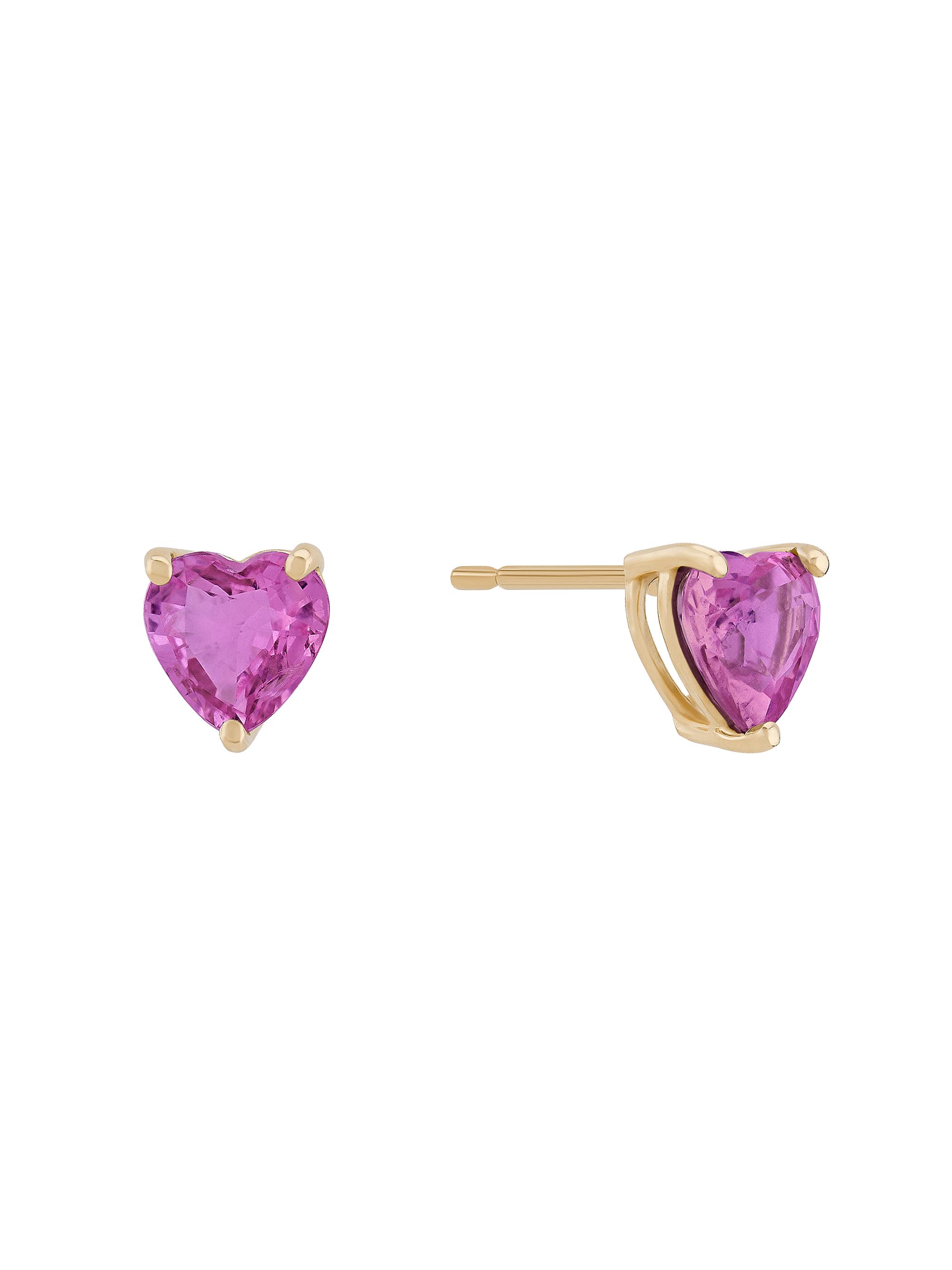 Lana Women's 14K Yellow Gold & Pink Sapphire Heart Stud Earrings - Yellow Gold