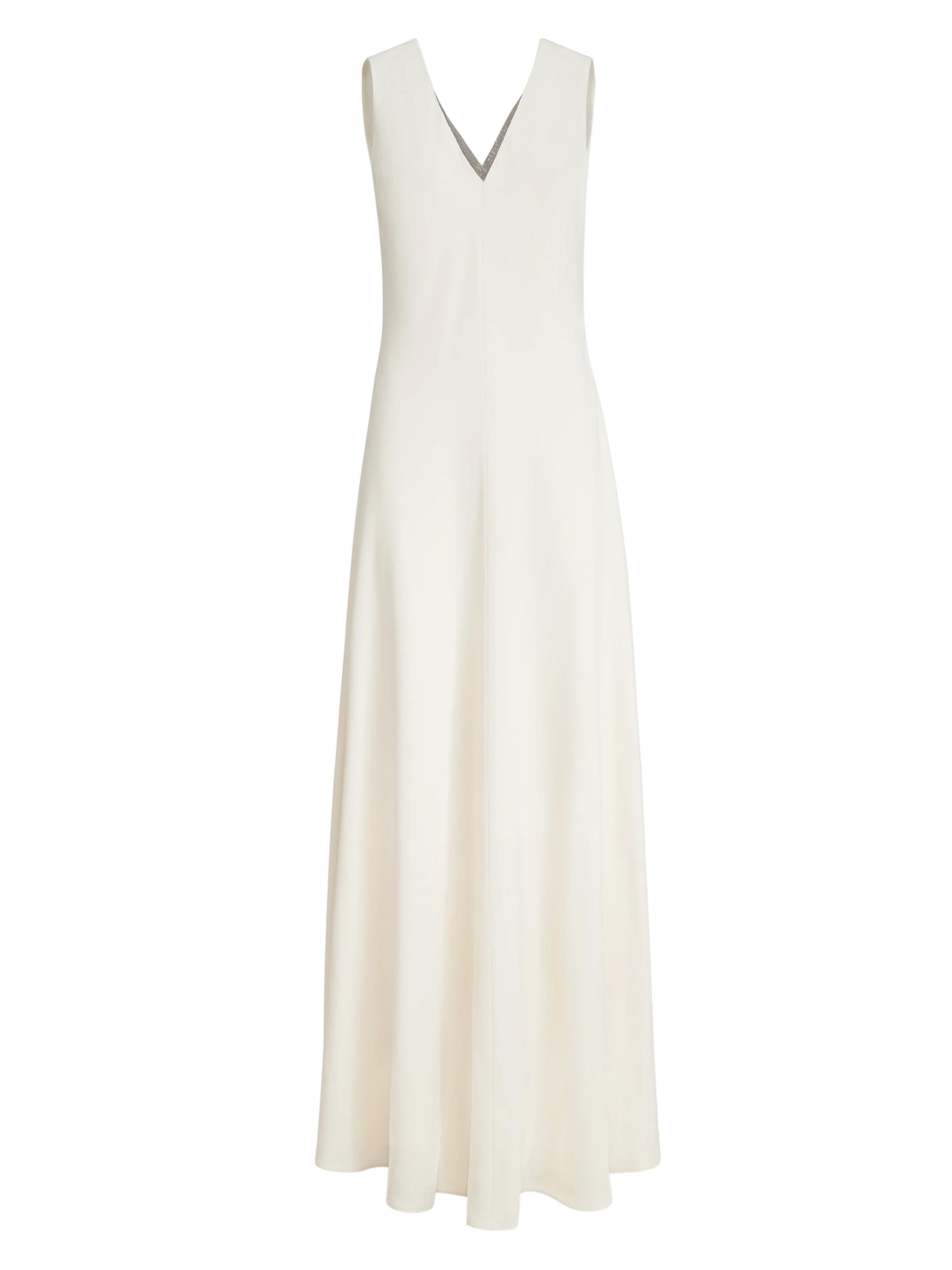 Brunello Cucinelli Women's Silk and Acetate Crepe Cady Fluid Dress with Precious Neckline - Chalk