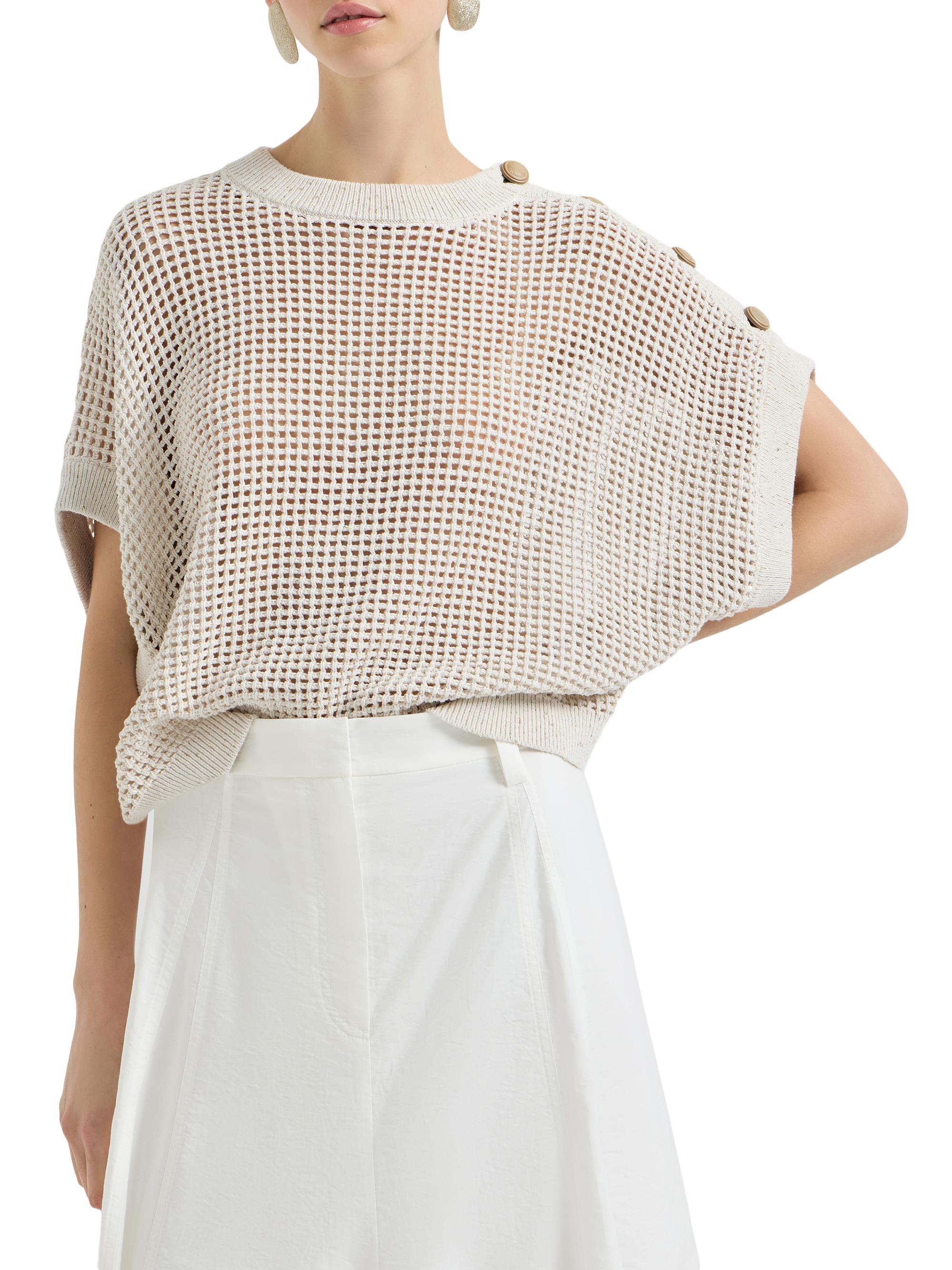 Brunello Cucinelli Cotton Net Sweater with Dazzling Details | Saks