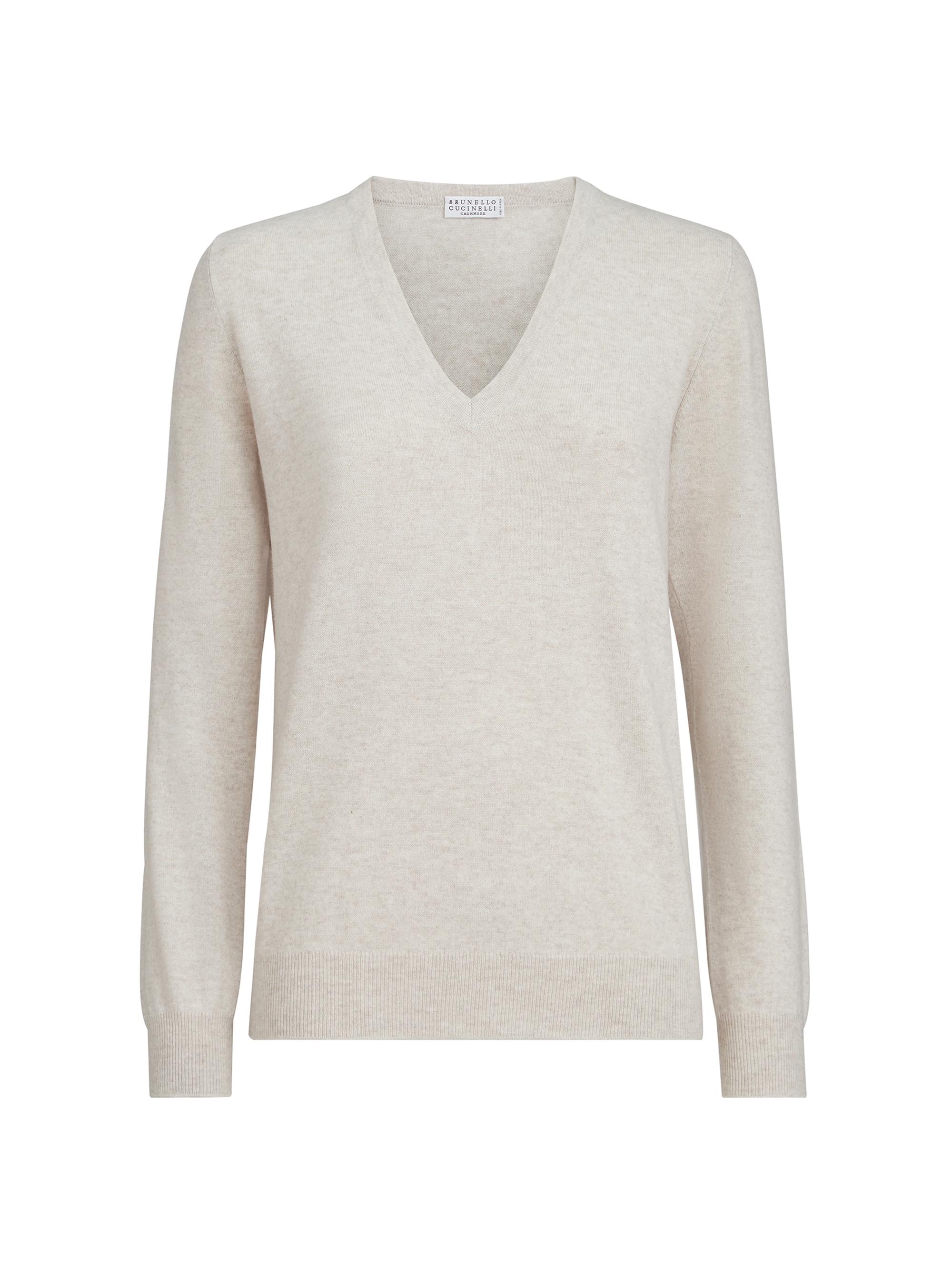 Brunello Cucinelli Women's Cashmere Sweater with Monili - Oyster