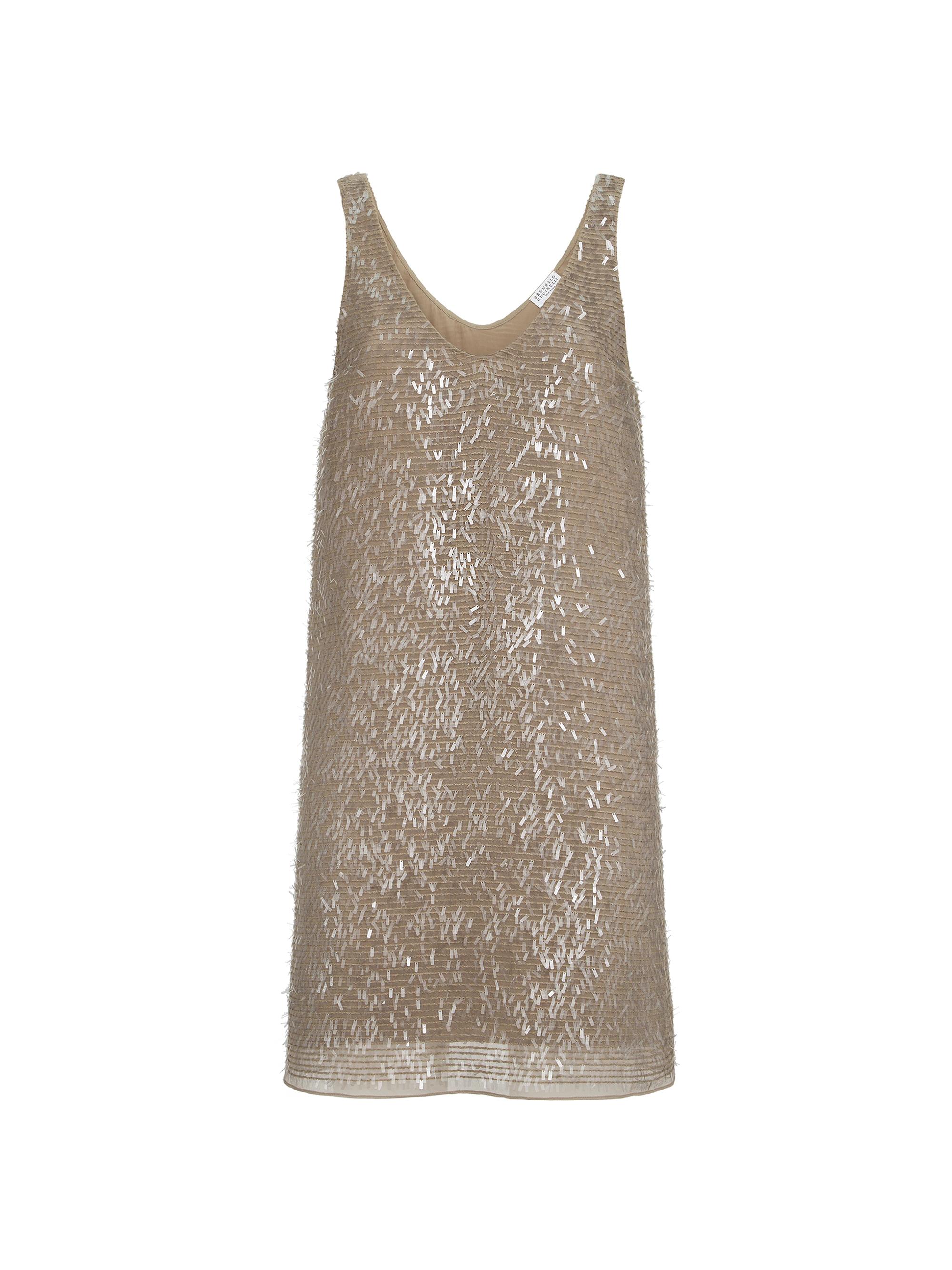 Brunello Cucinelli Women's Dazzling Cascade Embroidery Mini Dress in Crispy Silk - Rope