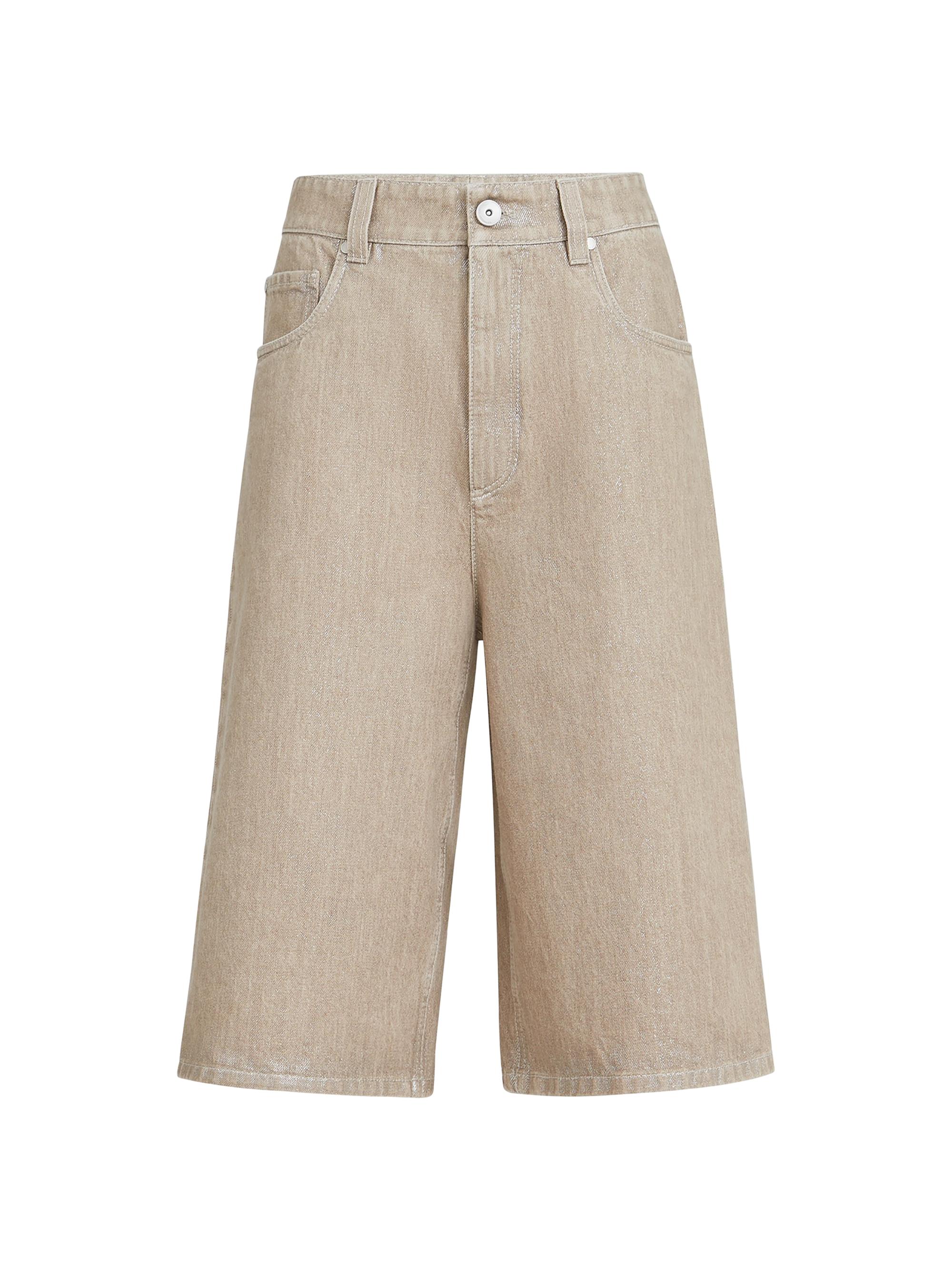 Brunello Cucinelli Women's Beige Lamé Denim Bermuda Shorts - Beige