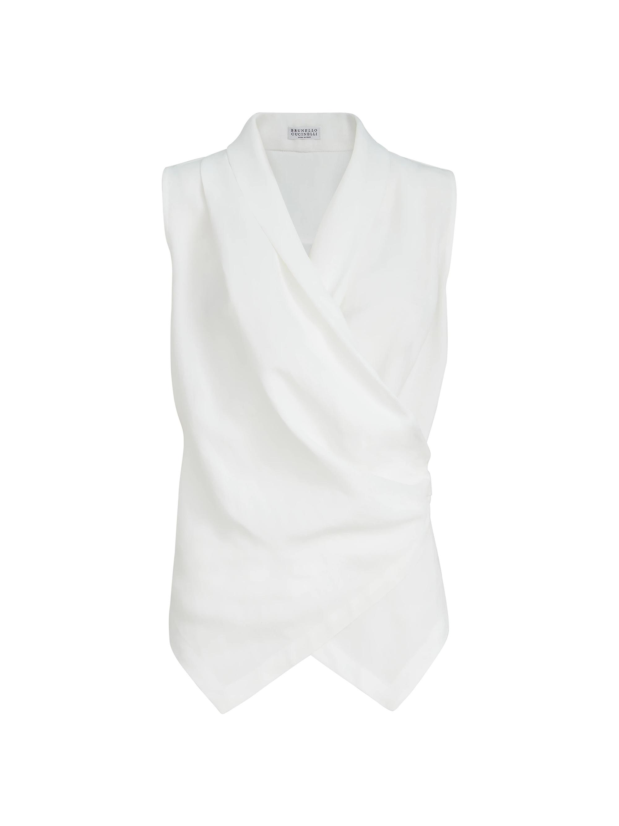 Brunello Cucinelli Women's Viscose and Linen Fluid Twill Vest with Monili - White