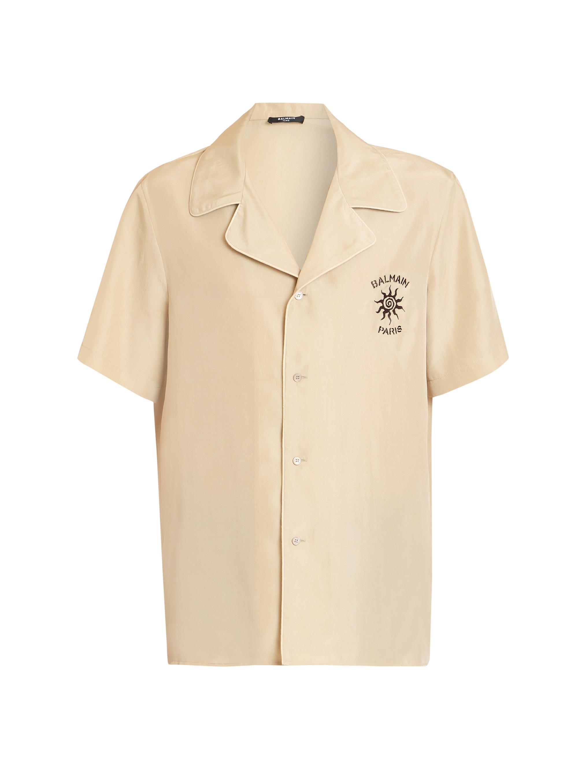 Balmain Men's Sun Embroidered Silk Shirt - Beige Clair Marron