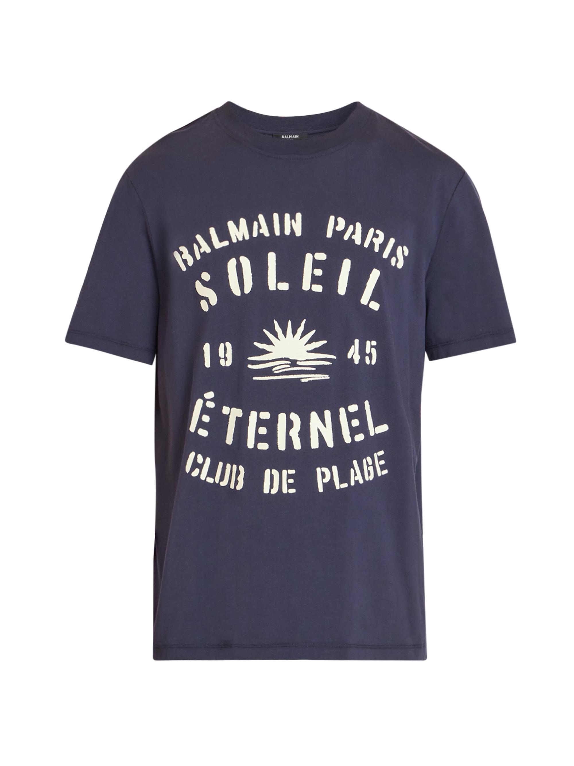 Balmain Men's Soleil Logo Print T-Shirt - Marine Beige Clair
