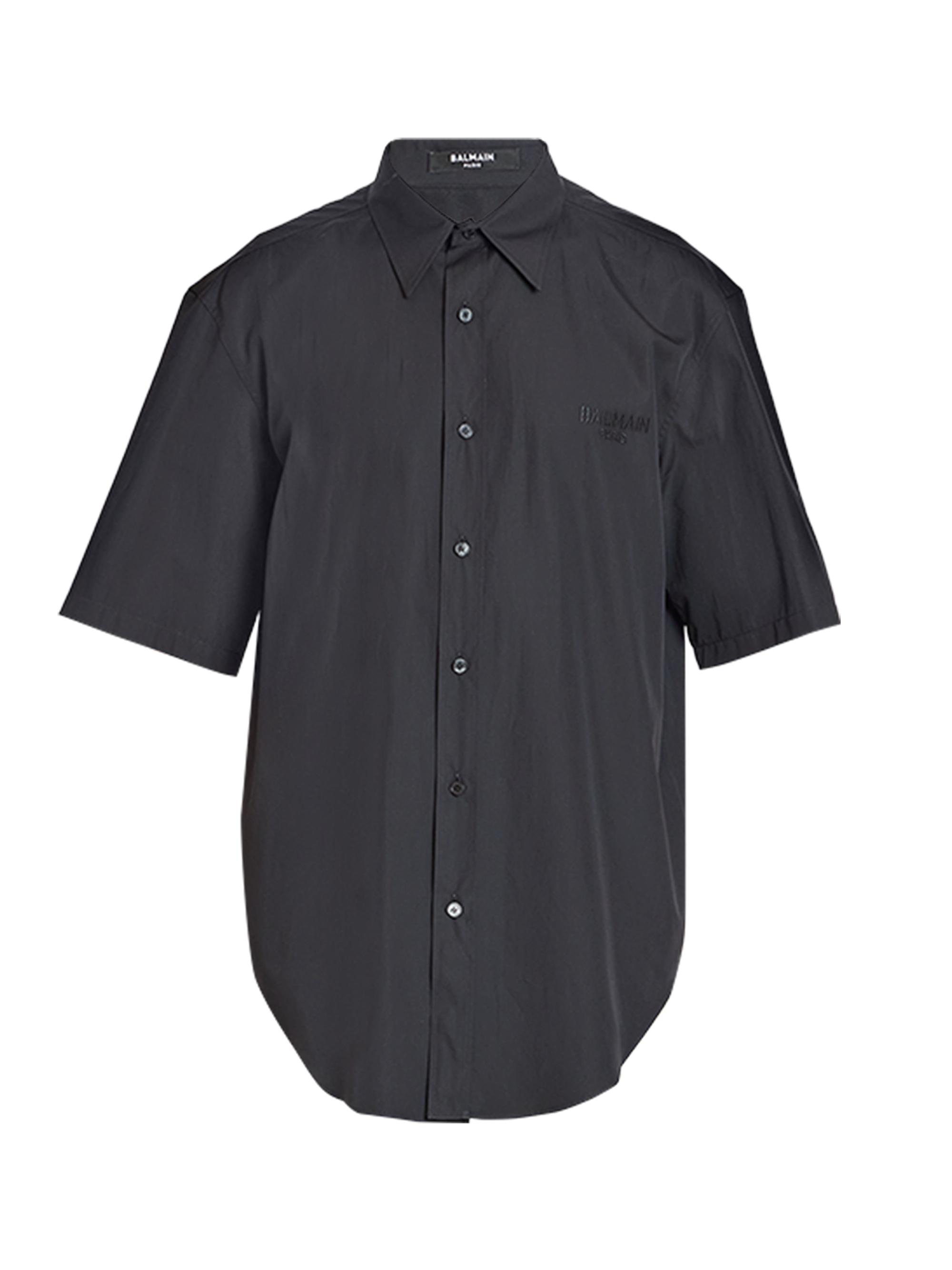 Balmain Men's Logo Embroidered Poplin Short-Sleeve Shirt - Noir