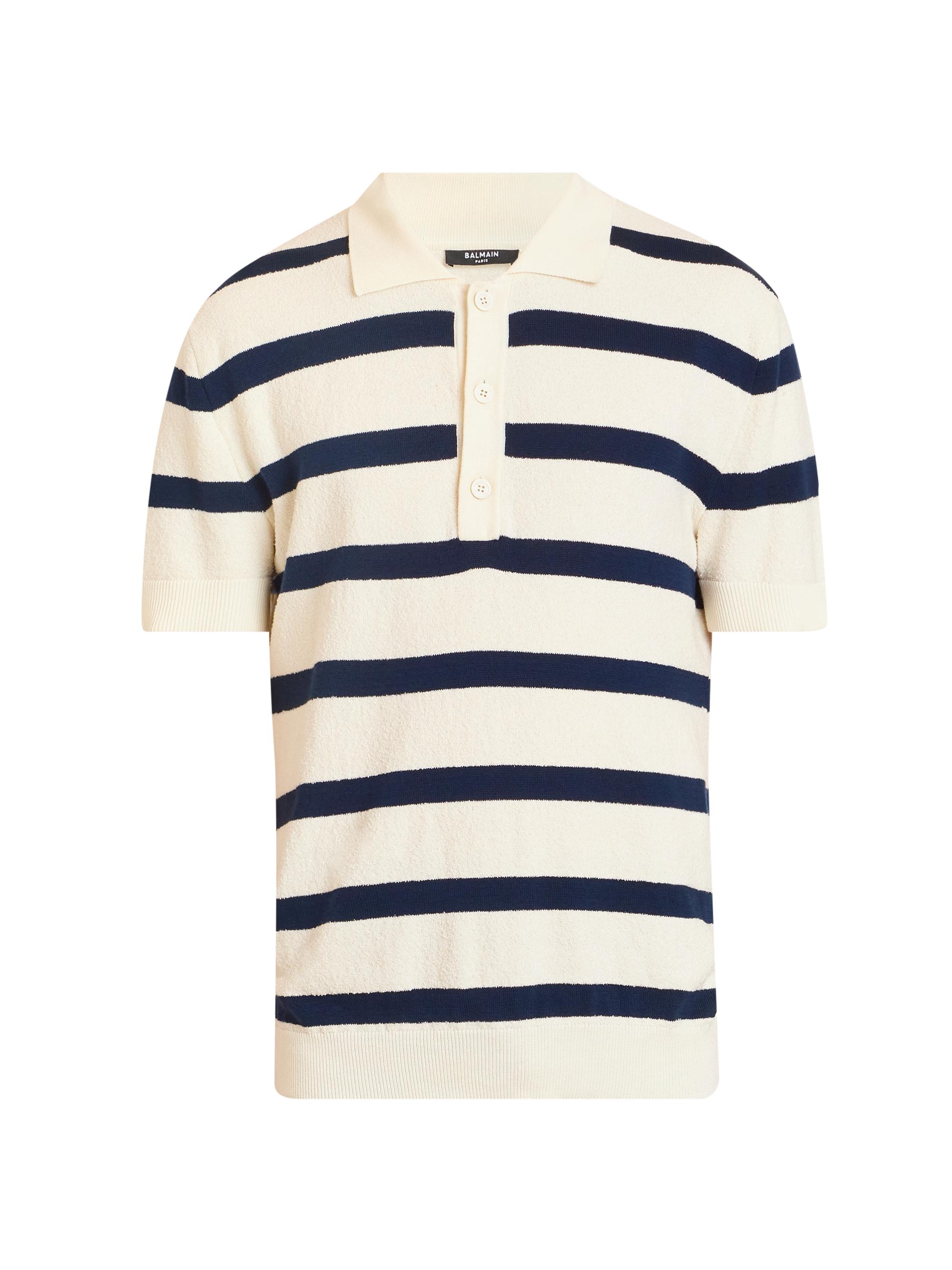 Balmain Men's Mariniere Short-Sleeve Cotton Polo Sweater - Natural Marine