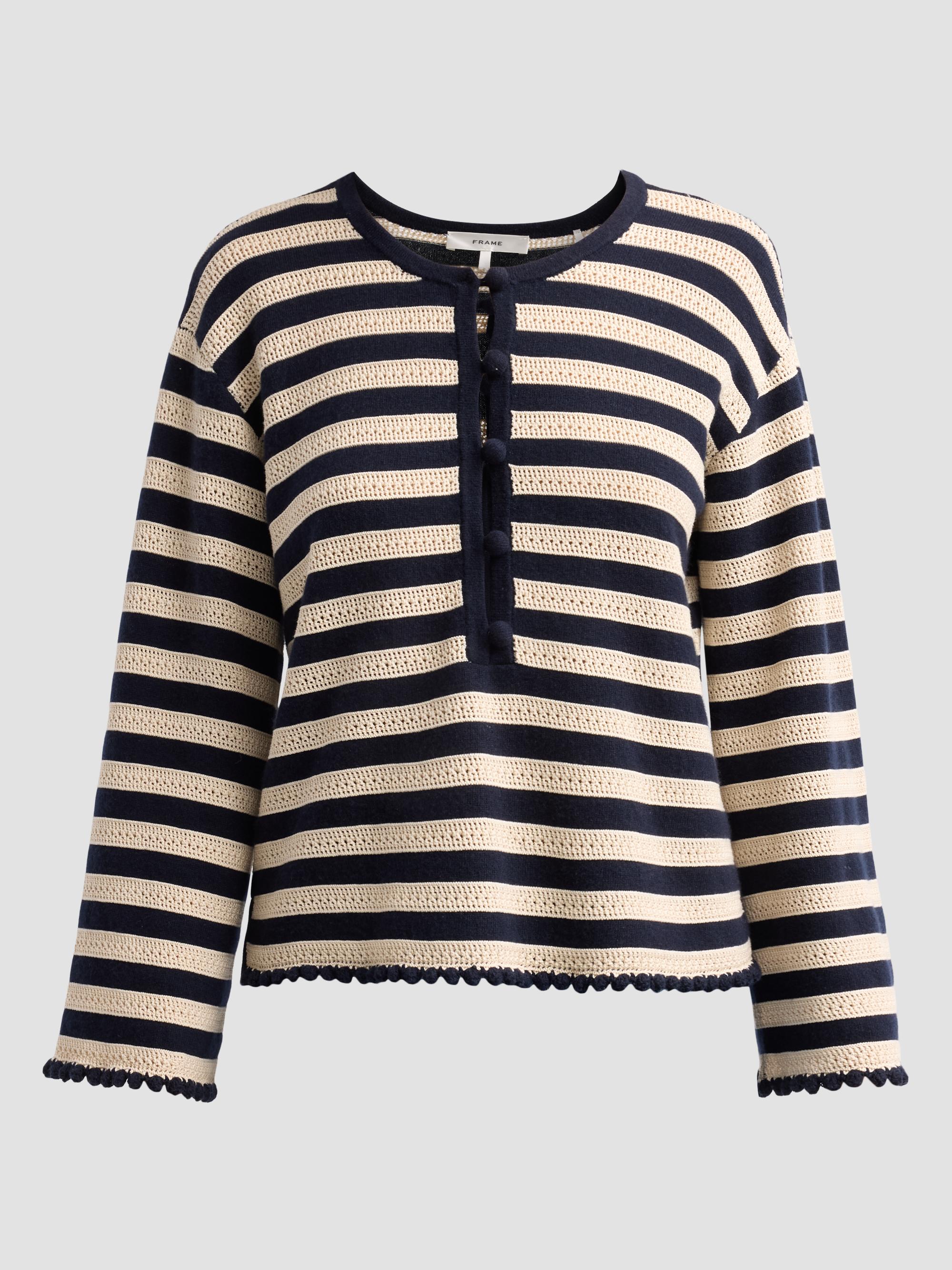 FRAME Women's The Easy Captain Striped Cotton-Cashmere Sweater - Cream Multi | Thumbnail 6