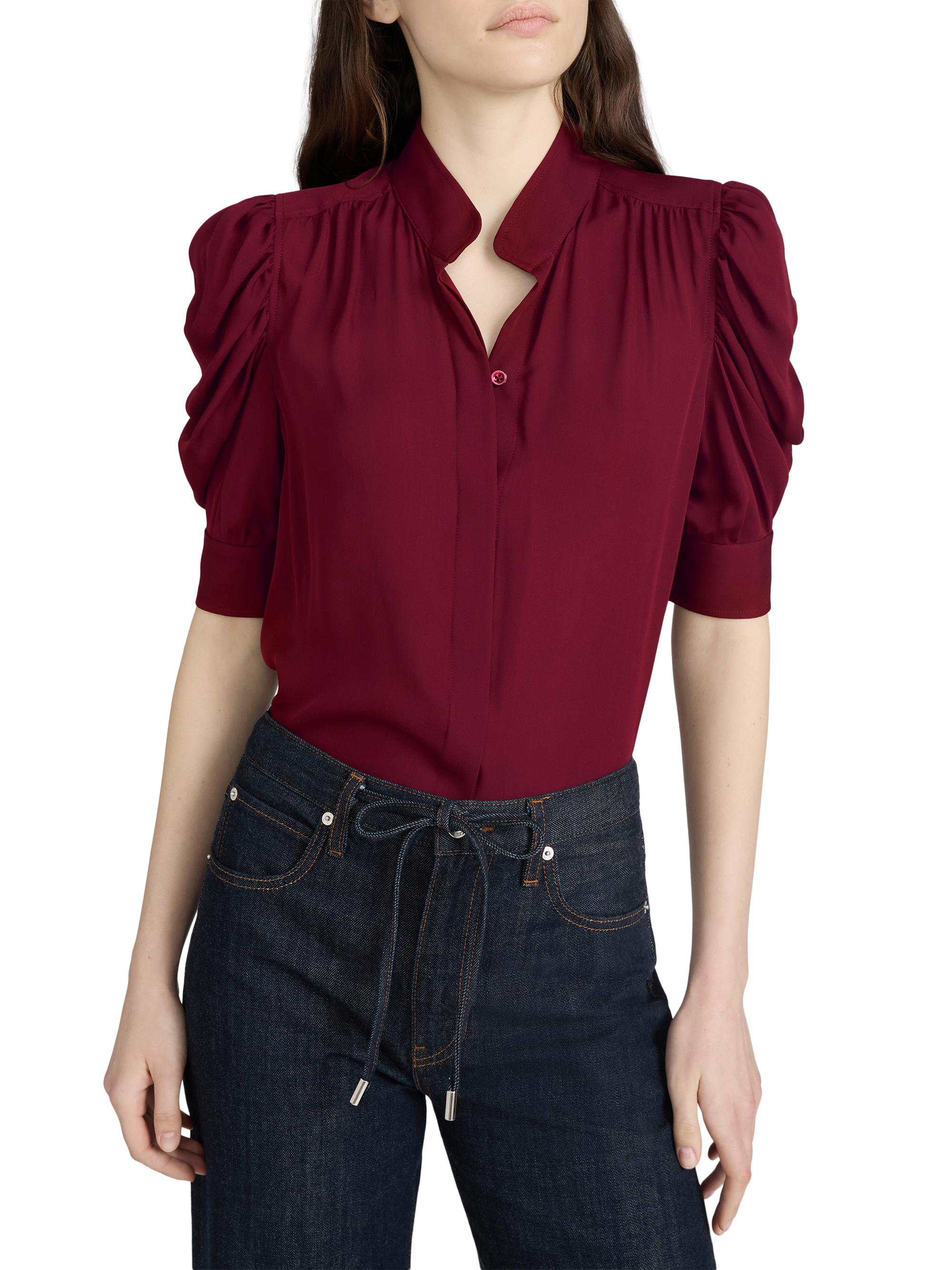 FRAME Women's The Gillian Silk Top - Garnet | Thumbnail 4