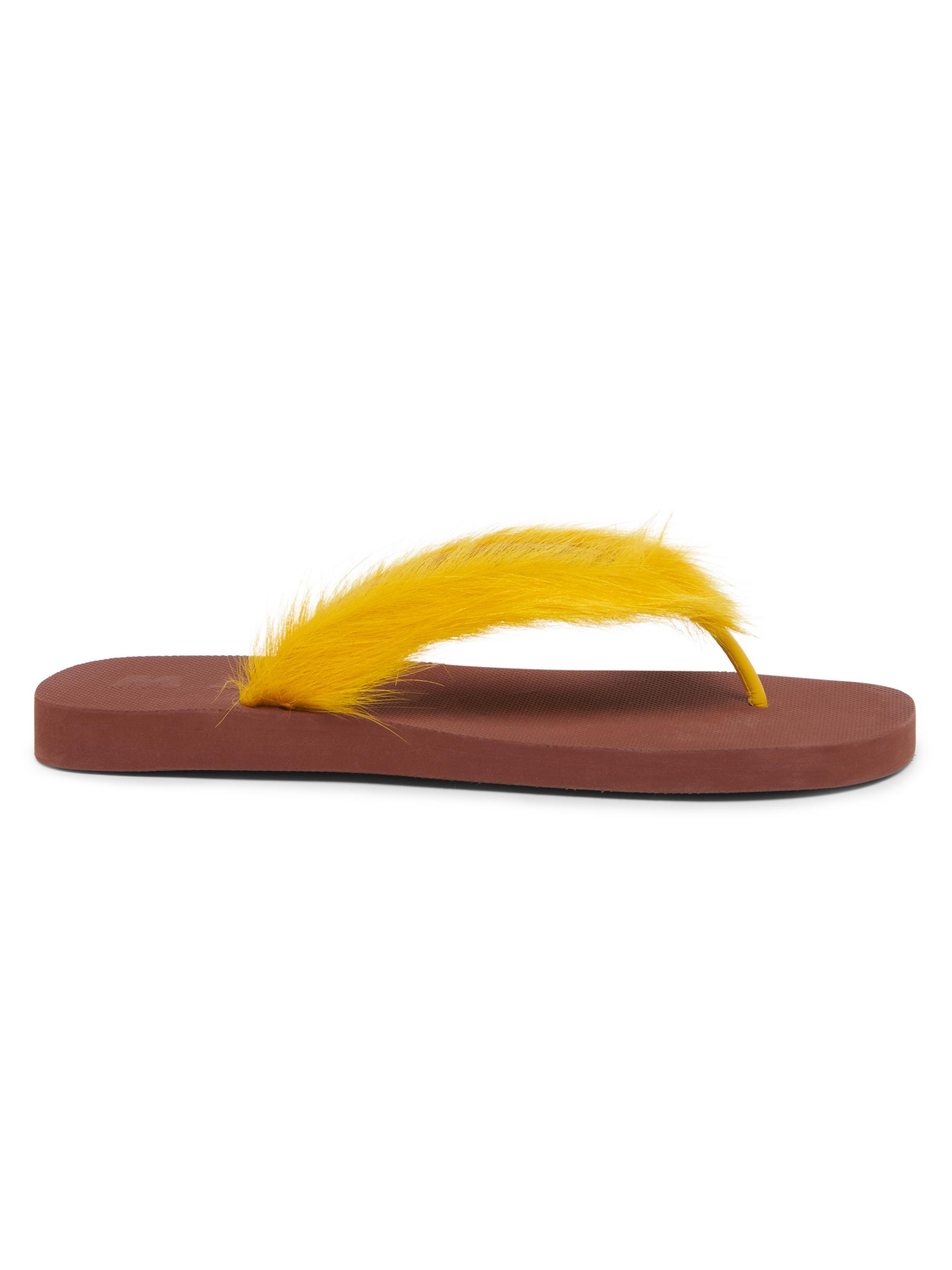 Marni Men's Long Calf Hair Flip-Flop Sandals - Yellow Brown | Thumbnail 7